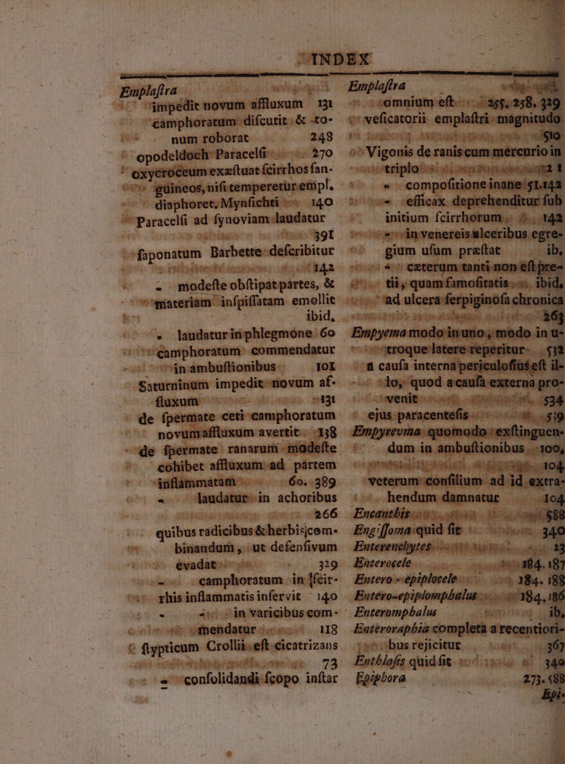 ARE. wxpeg ' impedit novum faxum rg camphoratum difcutit .&amp; -to- num roborat 248 opodeldoch: Paracelá-- 270  - oxyeroceum exettuocnrhosfan - güineos, nifi temperetür empl. ive - parece ad iere Jaudatur | init pot | faponstum. Darbette defcribitur rua itt je^ea 2 4142 à samt obftipátpartes, &amp; dic: moreriam ánfpiffatam emollit ^ Jlaudaturinphlegmone. 6o ao —— commendatur ^in ambuflionibus. JoI Saturninum — novum af- fiuxum | 7431 de fpermate ceti -eamphoratum liae ccetenn avertit. 138 de fpermate ranarum. -madefte ^. cohibet afflaxum. ad partem * $nflammatam - 60. .389 » laudatut--in achoribus i 266 uibus radicibus &amp; herbiscem- binandum , ut defenfivum evadat... .— 319 --^. eamphoratum. illic: rhisinflammatisinfervit 140 - in varicibus com - Cini ih ; fnendatur. jetunsód . IIS apt Crolibui, dicatrizans £1 «to id O3 ds u^ - 73 - coufolidasdis fcopo dnftar Bnpin f! 2E: Uter 3 — i UN ac^ 9 95 Vigo de raniscam mercurio in triplo: n oi 5n foit ede siad 1 m * ; compotainne inn ME d- -— . initium fcirrhorum .. ». 142 EET hir venie egre- e; gm ufum praefat ^ . ib. — o4 Ceterum tanti-m - go tis — -cCwenit oct aud bp or UN $34 * ejus. peracarmidipin EMI Enpyrevina. quomodo -exftinguen- ! ' Qum in ambuftionibus . 100, Pss Ls II site; dod emendi ad. Viet hendum damnatur Encapthisss Highs Hou ap, Enz'[Joma:quid (ie... 340 Entevencbytes. — 0 ol oso 28 Entevocele oni. 187 Entero - -epiplotele ^ M84. 188 E ses E * dupheesnbiie completà — Sbusrejicitug | 367 Enthlofis quidét sc iipouy «i Fpiphora - 27. «88 Epi-