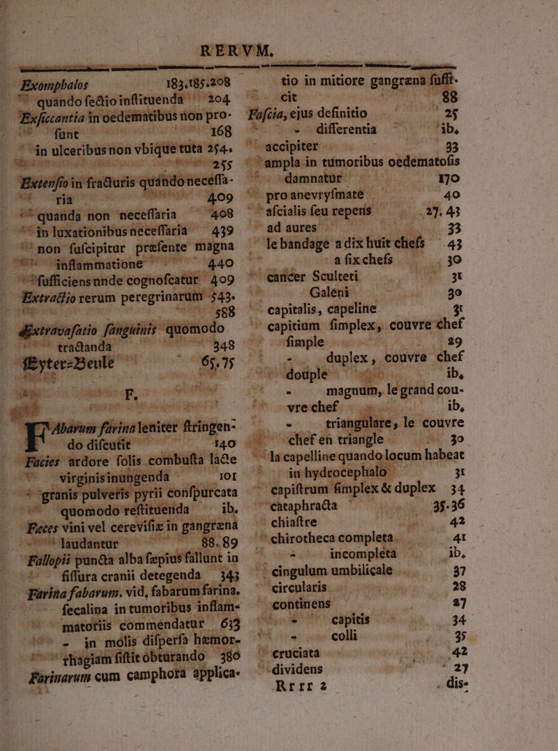 /* grani Een | pytii I iilius T ut aet m db. Éeny vini vel cerevifi zin in gar y'gr 577 Jaudantur $ TUIpis punt alba NM fiffura cranii detegenda Fürita fabarum. vid, fabarum fa 5^ . jn mólis dilperfo hemor- moy rhagi T btürando 380 Forinarum cum amphora applica KERVM. .. Exompbalos 183.185.208 - tio in n mitiore gengrena faf EN Ve irae iii WiR- cc Pc AER iccantia n oedematibus rion pro- siio i delioifin Viris 1 p ow dagupet odes tMIU469 differentia ^ ib. pon ulceribasnon » bid tüta Aa. 75 BEC TIN. 33 — P RASA usas UMS | agio tumoribus oliéiisiofs «£710 Y | fra&amp;uris juan 'elia -damnatur 170  da oco AM! Moo 8 i promnieveyfiiad | 40 *^'quanda non. eceffaia ^ 408 . C sfcialis. feu pes jS 4 j ^ $n luxationibus Receffaria. Wolaap P adaures i o | . mon fufcipitur prafente magna — debandage A n es inflammatione ^^ ^ 440 ^ afixchefs — das ^ füfficiensnnde cognofcatut 409 ^ cancer Sculteti i Ne iat Extratlio ve rerum peregrina m i v Galeni | 3o Horuo Sh ELon , capitalis, capeline 3 i Pspefa juomodo - capitum. fimplex, couvre chef 3 eda itai spat au 848 x M ^fimple. Vim mou : 29 £$£ cba s TF 655 5 is duplex , couvre chef à e . do uple | ; dh $06 ib, —  : magnum, le grand cou- E TN vrechef. |. — ib, inr leniefeoge ^. - —triangulate , le couvre E ud F s chef en tria gle ime. 39 la laa Sida: capelline quando: meme ^ inhydrocephalo (d eapiftrum fimplex é &amp; duplex A 'estaphradta i 35.36  chiaftre ic ih /' ehirotheca completa. WHEN T. à 4i] aeri d iub. fLéogulon niii ctio, 37 circularis . e 28 continens | 27 (duse T eapitis - ^ 34 ds X pd colli 35 F. eruciata |. (dir dis uL ag dividens p t2