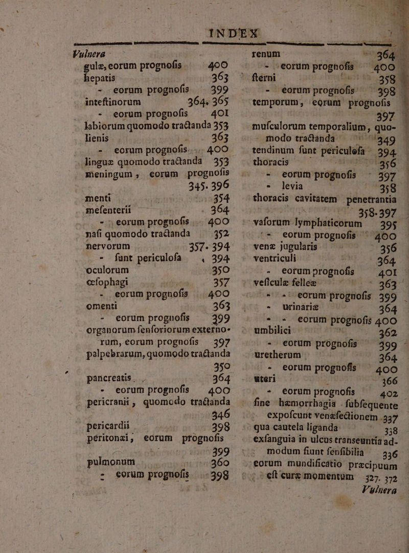 Vulnera - sa | gulz, eorum prognofis 400 hepatis 363 ^. -eorum prognofis ^ 399 inteftinorum 364. 365 - eorum prognofis 4OI labiorum quomodo tradanda 353 lienis à; 363 - eorum prognofis..... 4O0O mieningum , eorum prognofis 345. 396 menti | m mefenterii .. 964. - . eorum prtognofis .. 40O nafíi quomodo tractanda 352 nervorum 357- 394 - Íunt periculofa ^, 394 oculorum 350 cefophagi 357 .. eorum prognofis | 4OO omenti 363 - eorum proguofis 399 organorum fenforiorum externo» rum, eorum prognofis 397 palpebrarum, quomodo tractanda 350 pancreatis. . 364 - eorum prognofis 400 . pericranii, quomodo tra&amp;anda 346 pericardii 398 péritonzi, eorum prognofis xb -399 pulmonum . | 360 - €orum prognofis ...- 399 bein | renum - éorum prognofis temporum, eQrünm prognofis - modo tradanda — ' ''349 tendinum funt periculefa 394 thoracis ^ ^^ eia TOU - levia à) $58 thoracis cavitatem .penetrantia /— 358.397 venz jugularis 356 - ventriculi 364. - eotumprognofis 4OI veficule fellee ^^ ^ ' | - 463^ - Urinarie 364 eorum prognofis 40O * LJ umbilici /| 462. - «eotüm prognofis ^ 399 uretherum | aed c! - eorum prognofis ^ 400 uteri :; - 166 - eorum prognofis 402 f be exfanguia in ulcus transeuntia ad- modum fiunt fevfibilia Vuluera