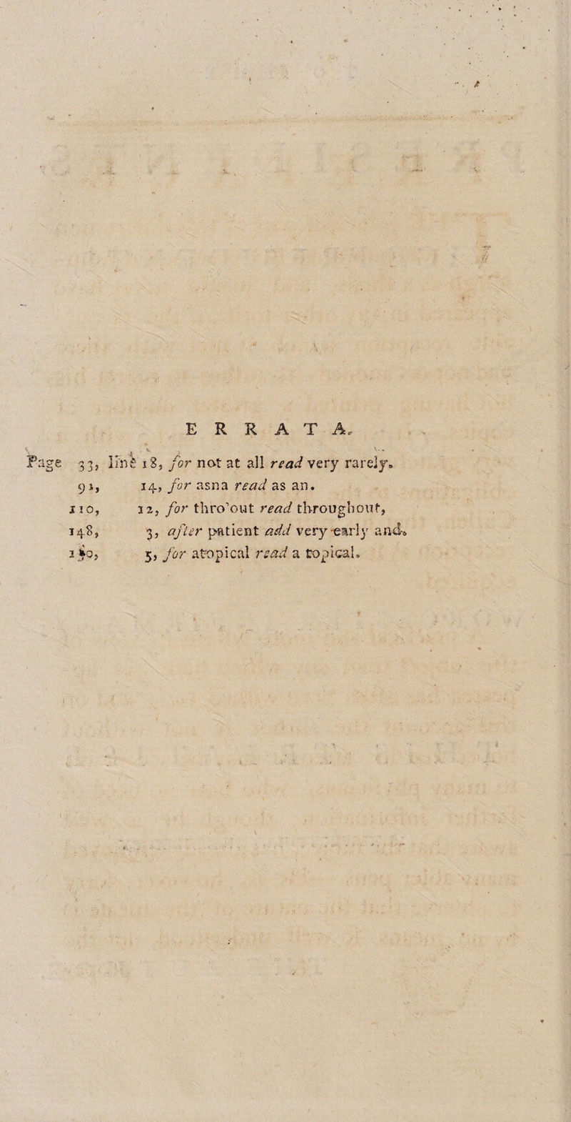 V*1 ( ERRATA, V; , V„ Page 33, line 18, for ncvt at all read very rarely. 9 j, 14, /or asna read as an. no, 32, for thro’out read throughout, 148, 3, after patient add very-early a nek 3 &gt;0, 5, for atopical read a topical.