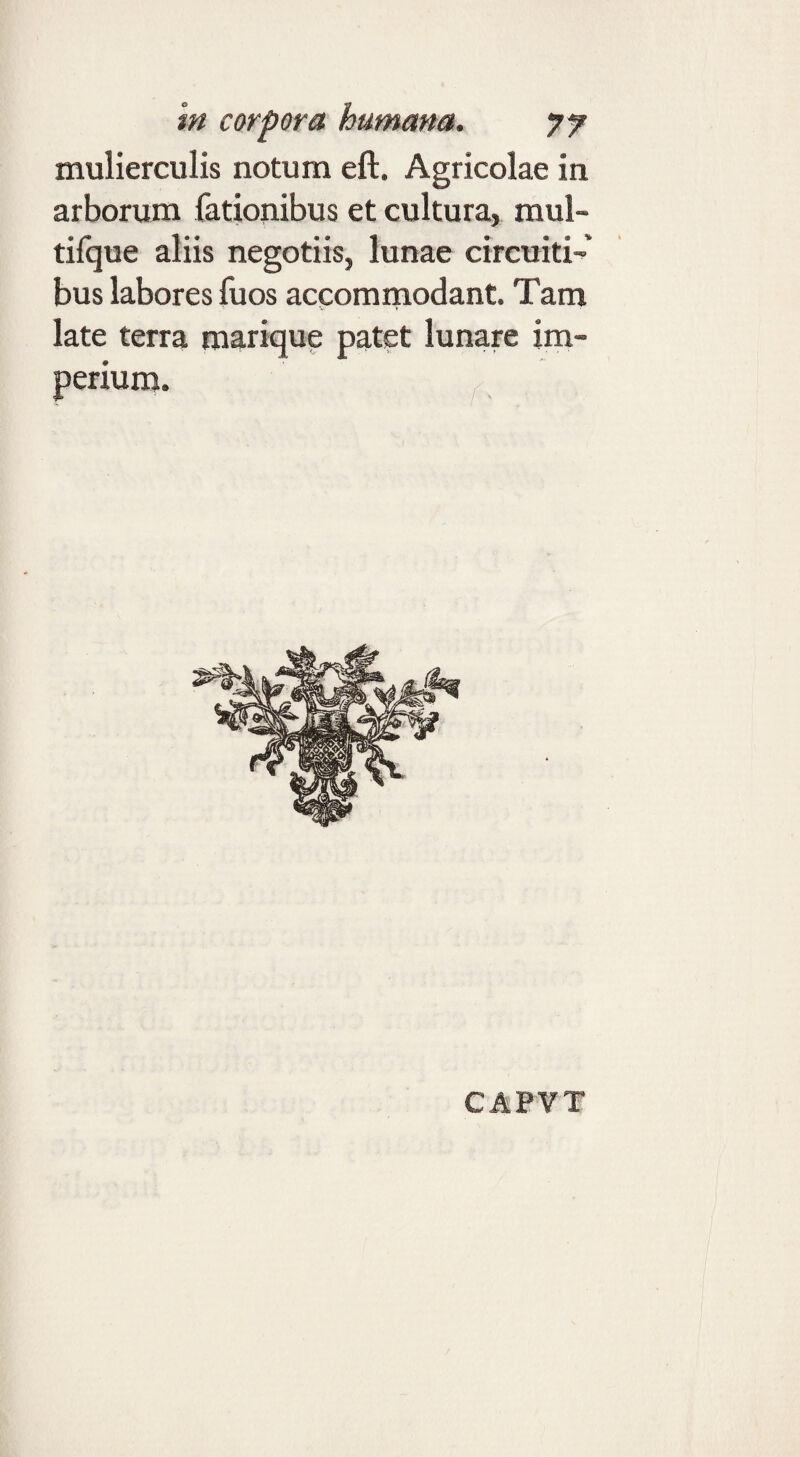 mulierculis notum eft. Agricolae in arborum fationibus et cultura, mul- tifque aliis negotiis, lunae circuiti¬ bus labores fuos accomrnodant. Tam late terra marique patet lunare im¬ perium. f CAPVT