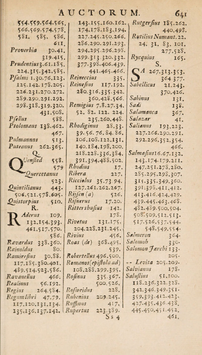 W*W*W*565. 566.569.574.S7S. 581. 585. 586. 6tl. Proverbia 30.41. 319415. Prudentius 3.61.1S 5. 224.3T5.342.S85. Pfalmi 1.30.76.123. 125.142.17S.205. 226.231.270.272. 2S9.290.291.292. 298.318.319.320. 431.50S. Pfellus 588. Ptolomaus 13S.462. 467. Pulmannns 513, Puteanus 262.365. Q Uen/led 5 58. 579 Quercetanus 5-3 • Quintilianus 443. 506.521.578.605. Quis turpius 510. R. RAderus 109. I32.I54.393. 4*1.517.570. 586. Rav ardus 338.360. Raitwldus 80. 143.155.160.162. 174.178.183.194. 227.245.250.266. 2S6.290.291.293. 294.295-296.298. 299-313 320.332. 377-398.406.439. 441.465.4(56. Reineccius 335. Reinefius 117.192. 280.316.335.342. 360.428,566. Remigius 7.8.27.34. 52, S2. 122. 224. 235.260.44S. Rhodiginus 2S.33. 39. 56. 76. 84. 86. 106.108.122.131. I40.lS4.I9S. 200. 2iS.228.336.3S4. 39I.394.48S.502. Rhodius 17. R i hera 227, Ricti»lus 35.73 94. 127.261.262.267. Rijfe»(a) 526. Ri/herus 17.20. Rittersbujlus 14 2. 17S. Rivetus 131.175. 204.22S.23i.245. Rivius 456. /Wx (dr) 368.495. 5 39. Rutgerjlus 185.262. 440.498. /7,'ius Nuniant. 2 2, 24. 31. 83. 101. 27/.52S. Ry equius 165. S. /1 267.313.3^3. 3 «4 377- Sabellicus 21.243. 370.426. Sabinus 131. 13S. S alam anca 3 67. Salazar 41. Sali anus 193.22 3. 227.266.290.291. 292.296.352.354. 466. Salmajius 16.6 7.13 2. 143.174.179.211. 247.251.27S.2S0. 2S5.295.29S.307. 3M.335.349.360. 391:398.411.412. 413.416.424.429. 439.445-463.46S. 4S2.4S9-500.504. 508:509.512.513* 517.526.537.544. 54S.549.554^ Salmeron 364. Salomob 330« Salomon Jarcbi 133. Ramirefius 30.SS. II7.1S5.3S0.401. 4S9.514.523.586. Rav anellus 4 66. Realinus 56.192. Regius 264.584. Regum libri 47.79. H7.i20.i3i.i34. 135*13^137*142. Robertellus 496.500. Remanoslepijlola ad) IoS.2SS.299.395. Rofinits 335-3 67. 500.526. Rnfrv eidus 228. Rube nilis 20 9.245* Ruffinus 417. Rupe r tus 223.3 S 9. Ss 4 205. -- Levit a 205.209. Salvi anus 178* Salujlius 51*100. IiS. 236.322.32S. 342.346.349.351* 359.393-412.423. 427.435.436438. 445-450.45I-452. 46i.