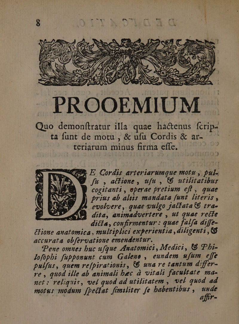 s . NS ; T4 | : ONIS n x. aed A, ua ES : DIR MNCIITQ M Mm, ] »U wf) V SEE D Y S c Quo demonftratur illa quae hactenus fctipa ta funt de motu , &amp; ufu Cordis &amp; ar- terlarum minus firma effe. ) QU. E Cordis arteriarumque motu , pul- M /u , atfioe, ufu , CO utilitatibus B cogitanti, operae pretium efl , quae prius ab alis mandata funt literis, &amp; evolvere, quae vulgo Jatfata Q9 tra- 8M dita, animadvertere , ut quae recte dica, coufirmentur : quae falfa diffe- &amp;ione atatomica , multiplici experientia ,diltgenti ,Q8 accurata obfervatione emendentur. | Pene omues buc uf2ue Anatomici , Medici, (9 Pbi- Jofophi fupponunt cum Galeno , eundem ufum effe pulfus, quem re[pirationis, CÓ una re tantum differ- re , quod ille ab animali bec à vitali facultate ma- net: reliquie, vel quod ad utilitatem , vel quod ad motus modum foetlat fimiliter fe babentibus ,| unde affr-