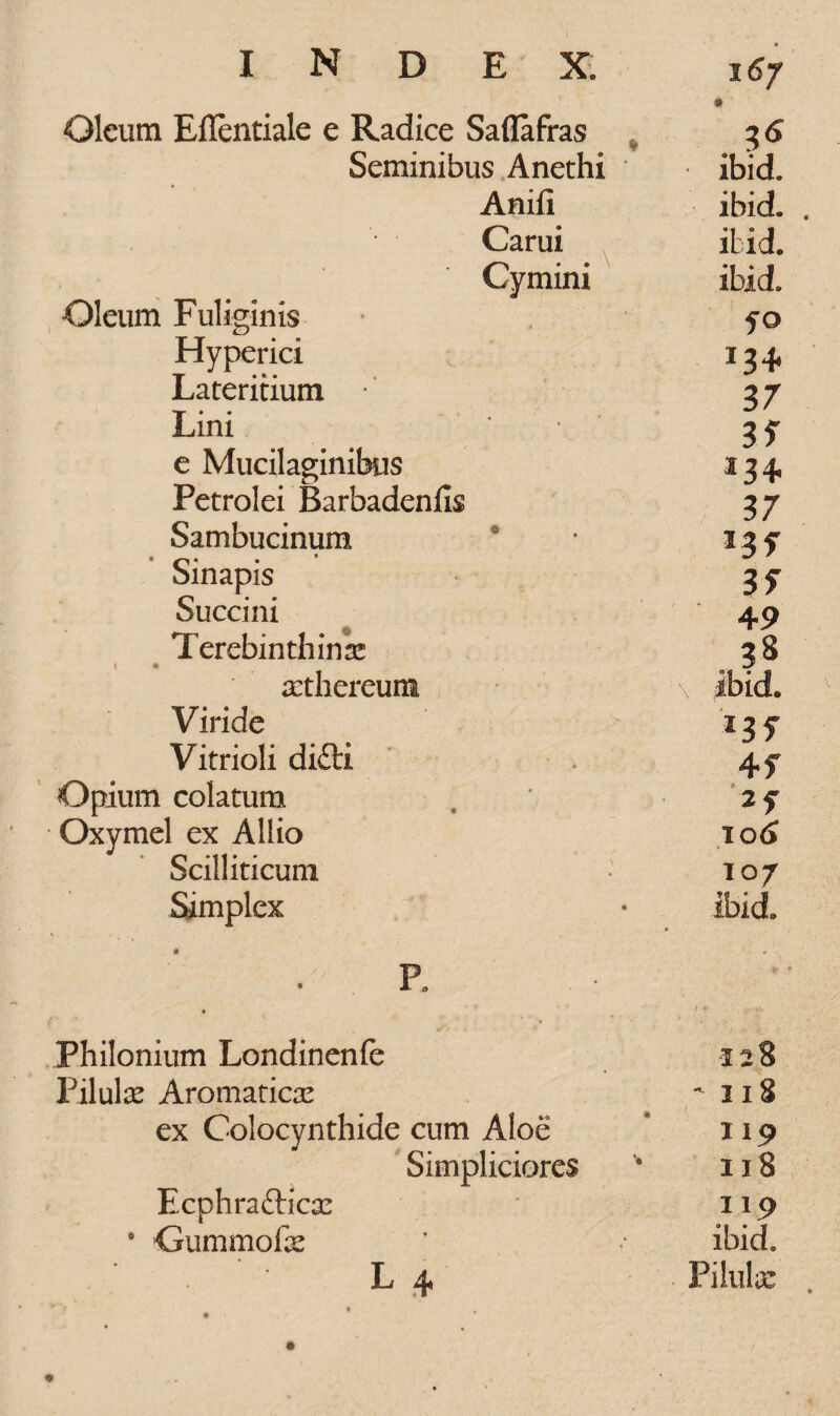 Oleum Ellentiale e Radice Saflafras Seminibus Anethi * Anili Carui Cymini Oleum Fuliginis Hyperici Lateritium Lini ' e Mucilaginibus Petrolei Barbadenfis Sambucinum Sinapis Succini Terebinthina! * • acthereunt Viride Vitrioli di£ti Opium colatum Oxymel ex Allio Scilliticum Simplex R 167 » . i6 ibid. ibid. ibid. ibid. fo 134. 37 3 S J34 37 J3f 3f 49 l3f 4f 0 IO<> \°7 ibid. Philonium Londinenle 128 Pilula! Aromatica! ~ 118 ex Colocynthide cum Aloe 119 Simpliciores 118 Ecphraftica! 119 0 Cummolas ibid.