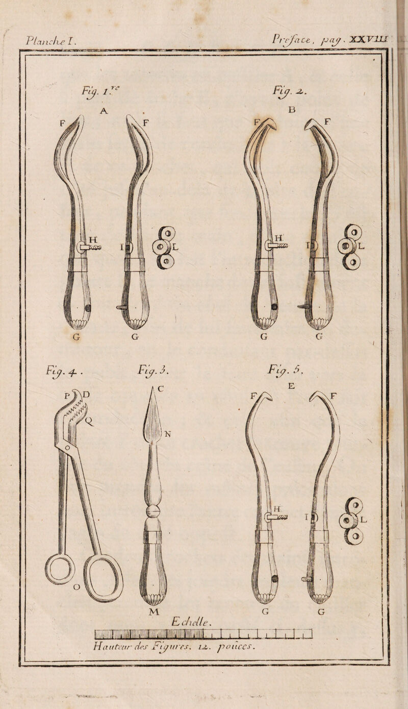 Planche I, Pi efa ce.. p ay . XXV1U re Echelle. Fi B Fui. 5. i i TTTTTTÎTl Hauteur des Flytires, ij,. ponces. 'V'-Vw.-ji • ,