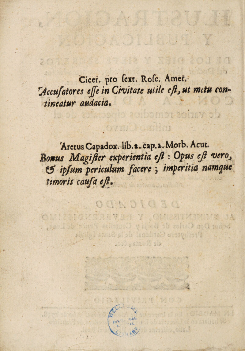 Jfr Cíccr. pro fcxt. Rofc. Ámcr, jiccufatores effe in Chítate utile cft, ut vmtu con• t'meatur audacia* Arctus Capa<Sox. lib.t. cap.i. Morb. Acuc. Bonus M&gifter experientia efi : Opus eji *vero¿ ipfum pertculum faceré j imperitia narnque timoris caufa efi* /■ • . ' . >•