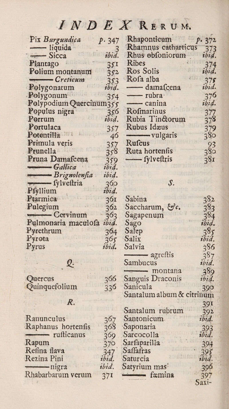 I INDEX Rerum. Pix Burgundica p. 347 Rhaponticum P• 37* -liquida 3 Rhamnus catharticus 373 * -r—.Sicca ibid. Rhus ©bfoniorum ibid. Plantago 35“i Ribes 374 Folium montanum 35*2, Ros Solis ibid. —- Greticum 353 Rofa alba 37f Polygonacum ibid. — damafcena ibid. Polygonum 354 — rubra1 376 Polypodium Quercinmrnyy — canina ibid. Fopulus nigra 356 Rofmarinus 377 Porrum ibid. Rubia Tin&orum 378 Portulaca 357 Rubus Idseus 379 Potentilla 46 .———vulgaris 380 Primula veris 357 Rufcus 93 Prunella 358 Ruta hortenfis 380 Pruna Damafcena 050 —-fylveftris 381 ibid. ibid. v*——- fylveftna 360 s. Pfyllium ibid: Ptarmica 361 Sabina 38i Pulegium 362 Saccharum, &c. 383 1 - 1 Gervinum 363 Sagapenujn 384 Pulmonaria maculofa ibid. Sago ibid. Pyrethrum 364 Salep 38r Pyrota 365 Salix ibid. Pyrus ibid. Salvia 386 — agrefiis 387 £ Sambucus ibid. ■v --— montana 389 Quercus 366 Sanguis Draconis ibid. Quinquefolium 336 Sanicula 39? Santalum album & citrinum R. 391 Santalum rubrum 392* Ranunculus 367 Santonicum Raphanus hortenfis 368 Saponaria 393 — ■■■- rufticanus 369 Sareocolla ibid. Rapum 370 Sarfaparilia 394 Refina flava 347 Safiafras ’ 39£ Rezina Pini ibid\ Saturcia '—-nigra ibid. Satyrium mas‘ 396 Rhabarbarum verum 397 Saxi~