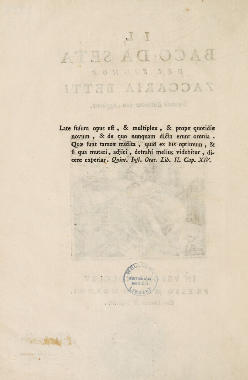 Late ftifum opus eft , 8c multiple^ 9 8c prape quotidie novum y & de quo nunquatn di&a erunt omnia . Quae funt tarnen tradita , quid ex his optimum , & fi qua mutati r adjid r detrahi melius videbitur f di¬ cere experiar* Quinta Injì# Gran Lib» IL Cap. XIVv •• ■ - ■ ,■**' - L ' : '' - MÉDfCAl, 0