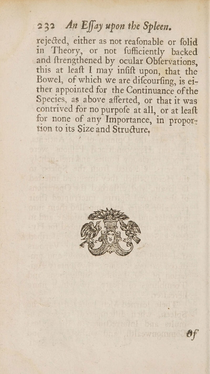 rejected, either as not reafonable or folid in Theory, or not fufficiently backed and ftrengthened by ocular Obfervations, this at leaft I may infift upon, that the Bowel, of which we are difcourfing, is ei- ther appointed for the Continuance of the Species, as above afferted, or that it was contrived for no purpofe at all, or at leaft for none of any Importance, in propor- tion to its Size and Structure. | of