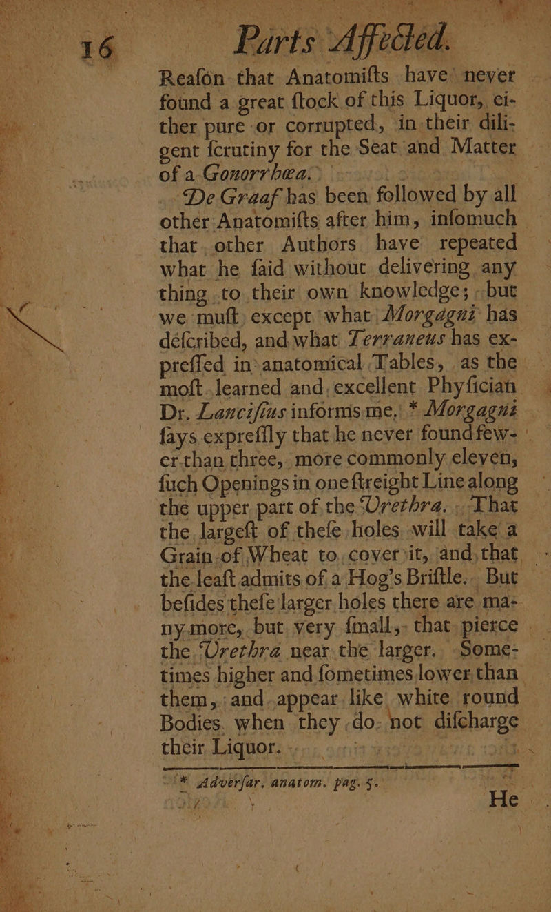 APE Gea Les Me Cates Cie a a MRA a com Ceuta Sal Siu Pah STORMED Bn, (GAIA ES eG US SE oe eg io: a LE] CC. cd. Beh - Reafon-that Anatomifts have’ never ae found a great flock of this Liquor, ei- ae ther pure or corrupted, in. their dili- a oil gent {crutiny for the Seat and Matter Bs of a-Gonorrhea. ah ahs: a _- De Graaf has been followed by all other Anatomifts after him, infomuch — | their Liquor. ., : | ag “'% Adverfar. anatom. pag. 5. nth )