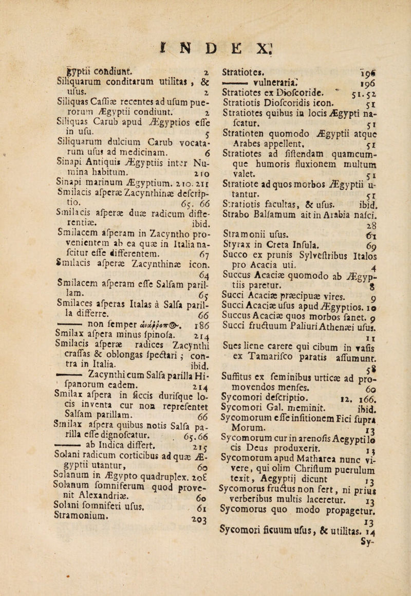 gyptii condiunt. 2 Siliquarum conditarum utilitas i' & ufus. 2 Siliquas Caffise recentes ad ufum pue¬ rorum i^gypdi condiunt. 2 Siliquas Carub apud i?igyptios cfle in ufu. ^ Siliquarum dulcium Carub vocata¬ rum ufus ad medicinam. 6 Sinapi Antiquis ^gyptiis inter Nu¬ mina habitum.  210 Sinapi marinum ^gyptiiim. 210.211 Smilacis afpcrseZacynthinse deferip- tio- . 65. 66 Smilacis afperae duse radicum diffe¬ rentiae. ibid. Smilacem aPperam in Zacyntho pro¬ venientem ab ea quae in Italia na- feitur efle differentem. 67 Smilacis afperae Zacynthinae icon. ^ 64 Smilacem afpcram cfle Salfam paril- lam. Smilaces afperas Italas a Salfa paril¬ ia differre. ^<5 — non femper uvdfpo7r(^, 186 Smilax afpera minus fpinofa. 214 Smilacis afperae radices Zacynthi craffas & oblongas Ipedtari ,• con¬ tra in Italia. ibid. — Zacynthi cum Salfa parilia Hi- ' fpanorum eadem. 214 Smilar afpera in ficcis durifque lo¬ cis inventa cur non reprefentet Salfam parillam. 55 Smihax afpera quibus notis Salfa pa¬ rilia cfle dignofeatur. 65.66 --- ab Indica differt, 215 Solani radicum corticibus ad quse M- gyptii utantur, 60 Solanum in yEgypto quadruplex. 2of Soknum fomniferum quod prove¬ nit Alexandriae. Solani fomnifen ufus. Siramonium. « Stratiotei. 19« •— vulneraria,' 196 Stratiotes ex Diofcoridc. ^ si*5i Stratiotis Diofeoridis icon. 51 Stratiotes quibus ia locis iEgypti na- fcatur. 5 r Stratioten quomodo iEgyptii atque Arabes appellent, 51 Stratiotes ad liftendam quamcum- que humoris fluxionem rnultum valet. 51 Stratiote ad qmos morbos i^gyptii u- tantur. yr Stratiotis facultas, & ufus. ibid. Strabo Balfamum ait in Arabia nafei. 28 Stramonii ufus. Styrax in Creta Infula. 69 Succo ex prunis Sylveflribus Italos pro Acacia uii. ^ Succus Acaciae quomodo ab .^^ilgyp- tiis paretur. g Succi Acaciae praecipuae vires. 9 Succi Acaciae ufus apud./5:gyptios. 10 Succus Acaciae quos morbos fanet. 9 Succi frudluum Paliuri Athenaei ufus. 01. * * Sues liene carere qui cibum in vafis ex Tamarifeo paratis aiTumunr. 58 Suffitus ex feminibus urticae ad pro¬ movendos menfes. 60 Sycomori deferiptio. 12. 166. Sycomori Gal. meminit. ibid. Sycomorum c fle infitioncm fici fupr* Morum. Sycomorum cur in arenofls Aegypti lo cis Deus produxerit. j ^ Sycomorum apud Matharca nunc vi¬ vere , qui olim Chriftum puerulum texit, Aegyptij dicunt 13 Sycomorusfrueffusnon fert, ni prius verberibus multis laceretur. 13 Sycomorus quo modo propagetur, _ 13 Sycomori ficmimufus, k utilitas, 14 Sy- 60 61 203