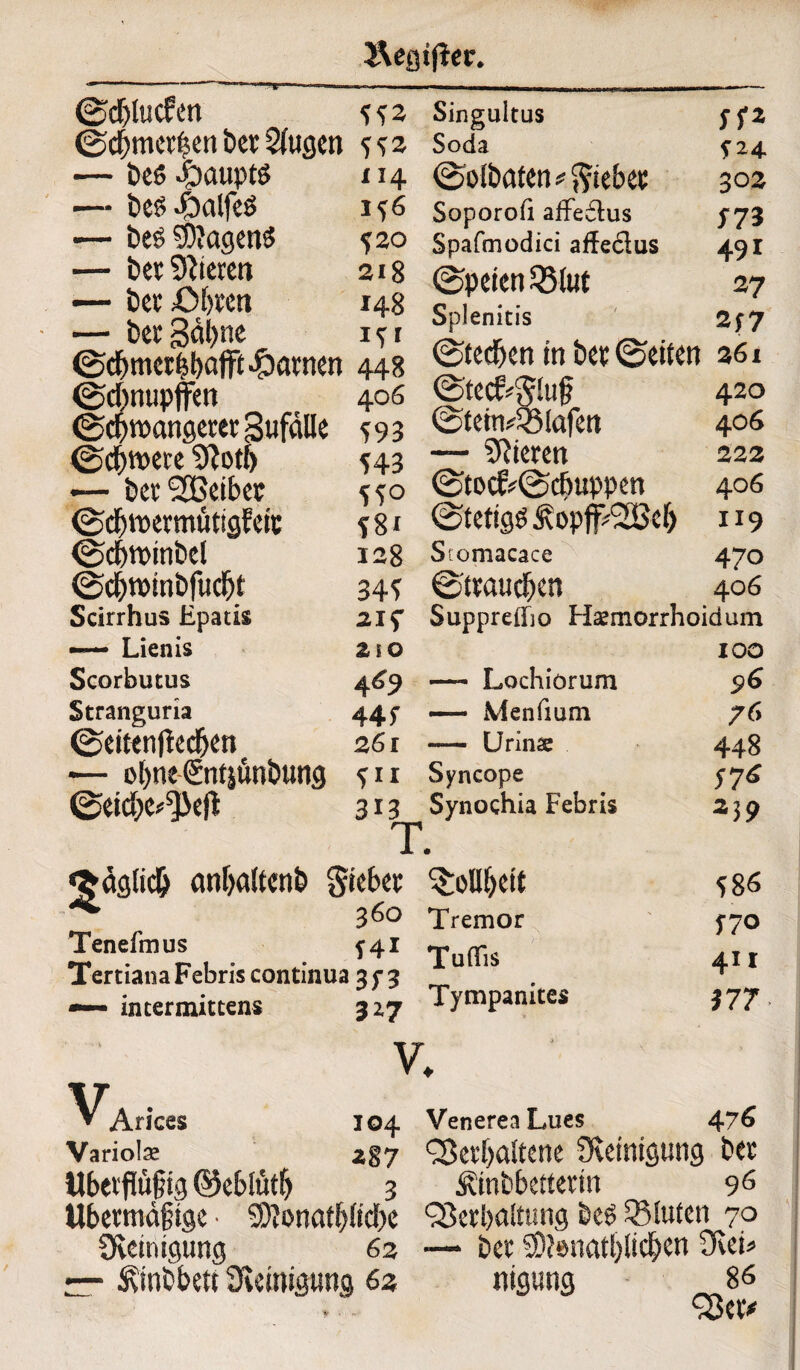 v Äc§tjiec. ©djlucfen 552 ©djmetijen bet Sfugen 552 — be6 Haupts 114 — beö-ftalfeö 156 — beö$D?agen£ 520 — bet Vieren 218 — bet Obren 148 — bet 3dl)ne if r ©dbmerbbafft tarnen 448 ©djnupffen 406 ©cbroangererSufälle 593 @d)tt>ere SM> 543 -— betreibet 550 ©cbmermütigfen: *8* (Sdwinbel 128 ©cbtpinbfucbt 34? Scirrhus Epatis 21 f — Lienis 21 o Scorbutus 4^9 Stranguria 44 f ©eitentfedjene 26 r — o[>ne €ntjünbung 5 1 x ©etdje^ejl 313 Singultus ff 2 Soda £24 ©Ölhafen #giebet 302 Soporoil affedtus f 73 Spafmodici affeclus 491 ©peienSßlut 27 Splenitis 2f7 ©tedjen in bet ©eiten 261 ©tec&gluß 420 ©tehviölafen 406 — Vieren 222 ©toc£©cf>uppen 406 ©fetigS Äopfl^öeb 119 Stomacace 470 ©'traueren 406 Suppreffio Hämorrhoid um 100 —- Lochiörum $6 — Men fi um 76 — Urins 448 Syncope 576 Synochia Febris 239 «fcäglidj anbaltcnb giebet ^ollbeit 360 Tremor Tenefmus Tertiana Febris continua — intermittens T41 Tuffis j Tympanites 586 f7° 411 377. VA„„S 104 VenereaLues 46 Variola 2gy Verhaltene Steinigung bet Uberflüßig ©eblütb 3 ^tnbbetfetin 96 Übermäßige • SWonatblidye Verbaltung beP 55luten 70 Steinigung 62 —* bet SO?enatl;iidben 3tei* r— ^inbbett Steinigung 62 nigung 86 ‘Set#