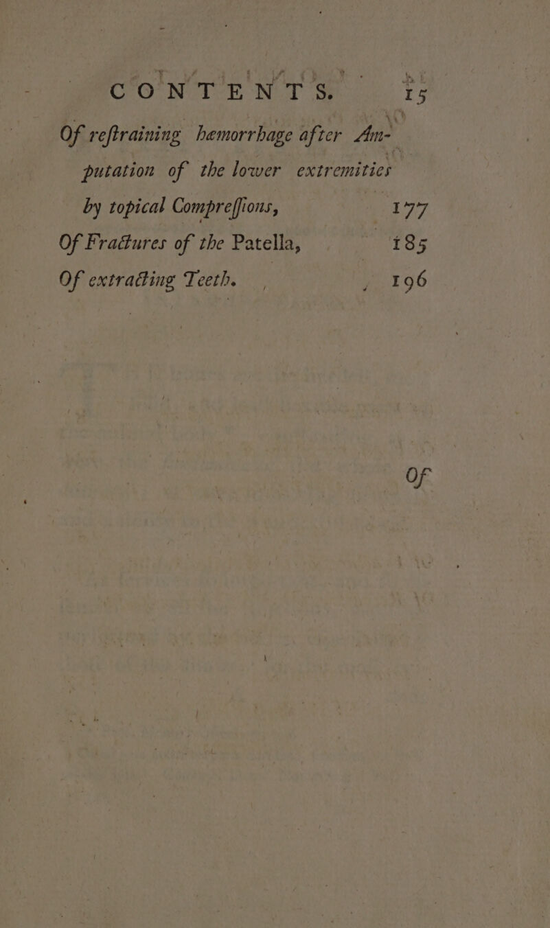 CONTENT #1. Tf: Of reftraining hemorrhage after Ane putation of the lower extremities by topical Compreffions, 177 Of Fradures of the Patella, TOR Of extrading Teeth. | {196