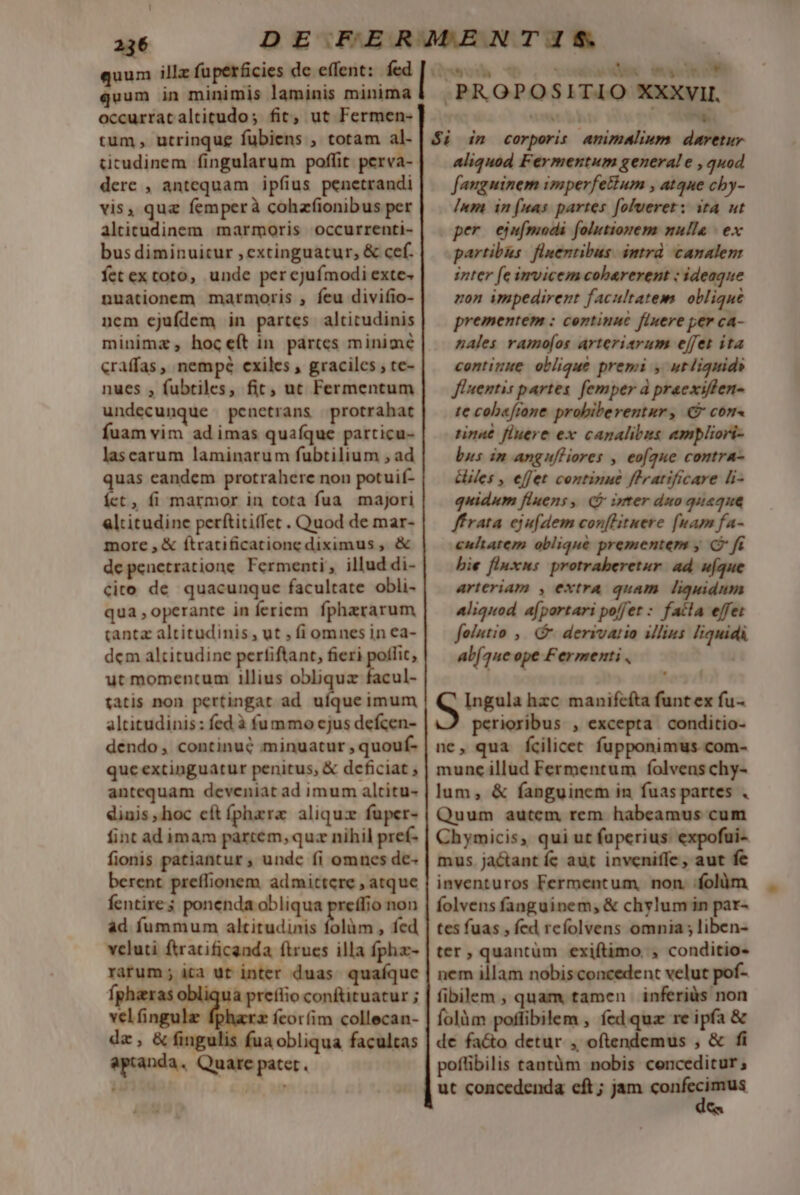 quum illz fuperficies de effent: fed quum in minimis laminis minima occurrataltitudo; fit, ut Fermen- tum , utrinque fubiens , totam al- titudinem fingularum poffit perva- dere , antequam ipfius penetrandi vis, quz femperà cohazfionibus per alcticudinem marmoris occurrenti- bus diminuitur ,extinguatur, &amp; cef. fetextoto, unde per cjufmodi exte» nuationem marmoris , feu divifio- ncm ejufdem in partes altitudinis minima, hoceft in. partes minime craffas, nempé exiles , graciles ; tc- nues , fubtiles, fic, ut Fermentum undecunque penetrans protrahat fuam vim ad imas quafque particu- lascarum laminarum fubtilium , ad uas eandem protrahere non potuif- t, fi marmor in tota fua majori elcitudine perftitiffet . Quod de mar- more, &amp; ftratificatione diximus , &amp; depenetratione Fermenti , illud di- cito de quacunque facultate obli- qua operante in feriem fphzrarum tanta altitudinis, ut , fi omnes in ea- dem alcitudine perfiftant, fieri fic, ut momentum illius obliquz facul- tatis non pertingat ad ufque imum altitudinis: fed à fummo cjus defcen- dendo, continué minuatur , quouf- quc extinguatur penitus, &amp; deficiat ; antequam deveniat ad imum altitu- dinis,hoc cítfphzra aliqux fuper- fint ad imam partem, quz nihil pref- fionis patiantur , undc fi omnes de- berent preffionem admittere , atque fentires ponenda obliqua preífio non àd fummum altitudinis folüm , fed ua preílio conftituatur ; velfingulz fpharz fcoríim collecan- dz , &amp; fingulis fua obliqua facultas aptanda, Quare patet. * * N &amp;URAMEN Ici od uml a $i in corporis animalium daretur aliquod Fermentum generale , quod fanguinem imperfetium , atque chy- Inm in (uas partes fofveret: ita ut per eiufmodi folutionem nulla | ex partibus. fluentibus intrd canalem inter [e invicem cobarerent : ideaque zon impedirent facultatem. oblique prementem : continue fiere per ca- nales ramo[os arteriarum effet ita continue oblique premi , utliquids Jlnentis partes. femper à praexiffen- te cob«frone probilerentur, (C con« tinae fluere ex canalibs empliori- bus im angufliores , eofque contra- cles , effet continue ffratificare li- quidum fluens, (b ipter duo quaque ffrata ejufdem conflituere fuam fa- cultatem oblique prementem y G fi bie fluxns. protraberetur. ad ufque arteriam , extra quam liquidum 4liquod a(portari poffet : fala effet folntio ,, C derivatio illius liquidi al(que ope Fermenti , | Ingula hzc manifeíta funtex fu- perioribus , excepta conditio- ne, qua fcilicet fupponimus-com- mune illud Fermentum folvens chy- lum, &amp; fanguinem in fuas partes . Quum autcm rem habeamus cum Chymicis, qui ut fuperius: expofui- mus jactant íc aut inveniffe, aut fe inventuros Fermentum, non. /folüm folvens fanguinem, &amp; chylum in par- tes fuas , fed reíolvens omnia ; liben- ter, quantum exiftimo , conditio- nem illam nobisconcedent velut pof- fibilem , quam tamen inferiüs non folàm poflibilem , fed quz re ipfa &amp; de fa&amp;o detur , oftendemus , &amp; fi poflibilis tantàm nobis cenceditur; ut concedenda cft ; jam vo - E