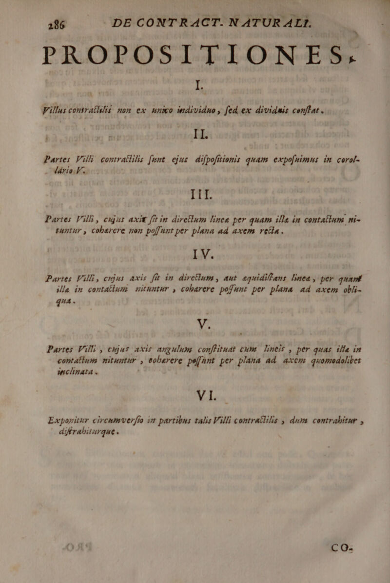 PROPOSITIONES. I. Villus contratllis mon ex. unio individuo , fed ex dividmis conflat . - 4 I L Partes Villi contraclilis [mnt ejus difpofitionis quam. expo[uimnus in. corol- Vário.F. I1I. Partes Villi, cigus axit fft in diretlum linea per quam ille in contatlum mi- tuntur, cobsrere nen poffunt per plana ad axem rela. I V. Partes Vili, cnjus. axis fit in. diretlumy aut. aquidillans lnea , per quamf ile in contatlum nitnutur , cobarere poffunt per plana ad axem obüi- qua . v? Partes Villi , cnjus axis angulum: conflituat cum. lineis , per quas iffe in contallum mtuntur , eoberere pefant per plana ad. axem quomodolibet wchnata . VI. Exporitzr circnmverfto im partibus talis Villi contratlilis , dum contrahitur , dififrabiturque. C O-