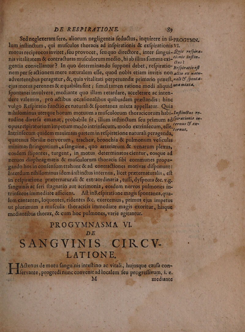 Sed neglexeram fere; aliorum negligentia feductus, inquirere in i-pROGTMN, lum inftin&amp;um , qui mufculos thoracis ad infpirationis &amp; exfpirationis VI. motus reciprocosinvitet feu provocet, feuquo dire&amp;ore, inter fangui- 2/« 7e/pira- nis vitalitatem &amp; contracturas mufculorum medio, hi abbas (nadar LET puta. gentia convellantur? In quo determinando fupponi debet; refpiratio- Refoiratiaeft nem pet fe adionem mere naturalem e(le, quod nobis etiam invitis non 4Z;o ex »acu- advertentibus peragatur , &amp;, quia vitalitati perpetuanda primario praeft, rali 5 /ponta- ejus motus perennes &amp; a quabiles fint ; (imul tamen ratione modi aliquid ^ 7/x/^. 'ontanei involvere mediante quo illam retardare, accelerare ac inten- — | dere valemus, proa atibus. occafionalibus quibusdam praltandis : hinc vulgo Refpiratio fandio ex naturali &amp; fpontanea mixta appellatur. Quia iilomin: nus uterque 'horum motuum a mufculorum thoracicorum habi-Iz/fivdtas re- tudine diverfa .emanat, probabile £t, illum inftin&amp;tum feu primum ad/P/rerienir iw- torium impetum modo intrinfecum, modo extrinfecum; NL ig! idem maximam partem in refpiratione naturali peragenda, [OUS quatenus fibrille nervorum » trachez, | bronchia &amp; pulmonum veficulas minimas ias ftringentium, a fanguine, quo arteriarum &amp; venarum plexus, antes, turgent, in motus determinatoscientur, eosque ad RM v3 gan o hosin confenfum trahunt &amp; ad contractiones : motivas difponunt: i MS T ihtlominus idem Kem internus, licet: (cs » elt fanguinis; ac (o ftagnatio aut acrimonia den néros TTCOAR in- trinfecos immediate afficiens. Aft inRefpiratione magis fpontanea;qua- lem cantantes, loquentes, ridentes &amp;c. exercemus, primus ejus impetus ut plurimum a mufículis: thoracicis immediate mapis exoritur, Eros mediantibus iU &amp; cum hoc. pulmones, v varie agitantur. id a^ SINUS MA VL Ll A DRCW! -— LATIONE. TAdenus de motu imm inteftino ac vitali, odi caufa con- A irvante ; progredi nunc convenit ad localem feu progreffivum, i. e.