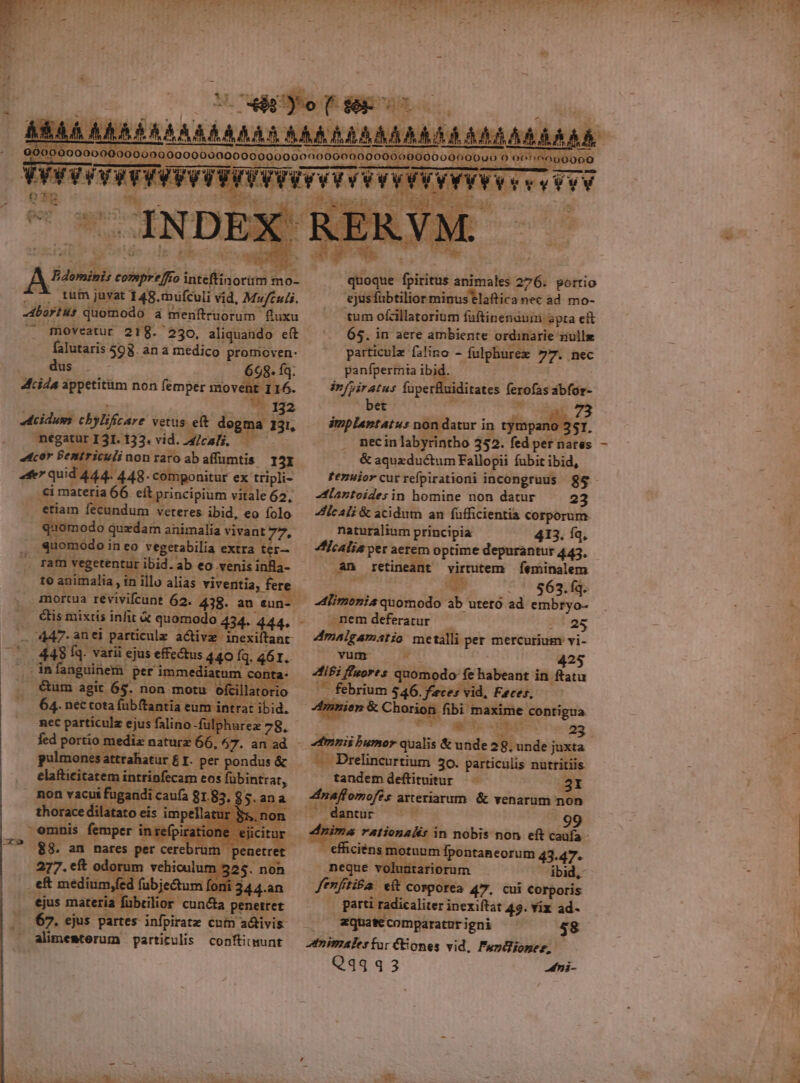 Er ME. :. 8. « Íq. ida appetitum non femper PIE wi C 122 tciduss ebylifcare vetus eft dogma 131, negatur 13I. 133. vid. ica, d ] cor fea 'riculi non raro ab affumtis 13I 4er quic 44- 448. componitur ex tripli- Ei materia 66. eft principium vitale 62, etiam fecundum veteres ibid, eo folo odo quxdam animalia vivant 77. quomodo in eo vegetabilia extra i ram Yegetentur ibid. ab eo venis i hm to animalia , in illo alias viventia, fere E mixtis infit à [: cur n 5 ASK per pondus &amp; s fu : ,, Qmnis emi inse(p TIS an nares per cereb 277. eft odorum vehicul : .eft medium,fed. Qermm J an ejus materia fübtilior cuncta penetret 67. ejus partes infpiratz cutn adtivis - alimemterum particulis conftimunt LI quoque fpiritus animales 276. portio ejus fübtilior minus elaftica nec ad mo- tum ofillatorium fuftinenduin: apta eft 65. in aere ambiente ordinarie nullz particule falino - fulphurez 77. nec panfpermia ibid. | in/yiratus fupe siditates ferofas abfor- bet 304 d 73 implentatus non datur in tjmpano 3 $1. necin labyrintho 352. fed per nares &amp; aquzductum Fallopii fubit ibid, flantoides in homine non datur 23 Allcali &amp; acidum an füfficientia Corporum naturalium principia 413. Íq, icalia per i d optime depurantur 445, An retineant virtutem feminalem --« 563.fq. Meri sad gb. utetó ad embryo- -nem deferatur j 2-25 Amalgamatio metalli per mercurium vi- vum —-— 425 tiEi ffuores quomodo | fe habeant in ftatu ^ febrium $46. feces vid, Feces, nnnien &amp; BE uet qe foprgus v . neis j mni bumor qualis &amp; ji 28. unde j jaxta -. Drelincurtium 30. particulis nutritiis tandemdeftituitur — EN 7 rale * arteriarum &amp; venarum non dantur 9 e füiciéns motuum fpontaneorum 43.47. meque volu fenfitita | Comporea 47. cui corporis parti 1 Tadicaliter inexiftat 49. vix ad. zquate comparatur igni 58 tnimales fur Ciones vid, Fundioner, | Q44 453 m AX x CS