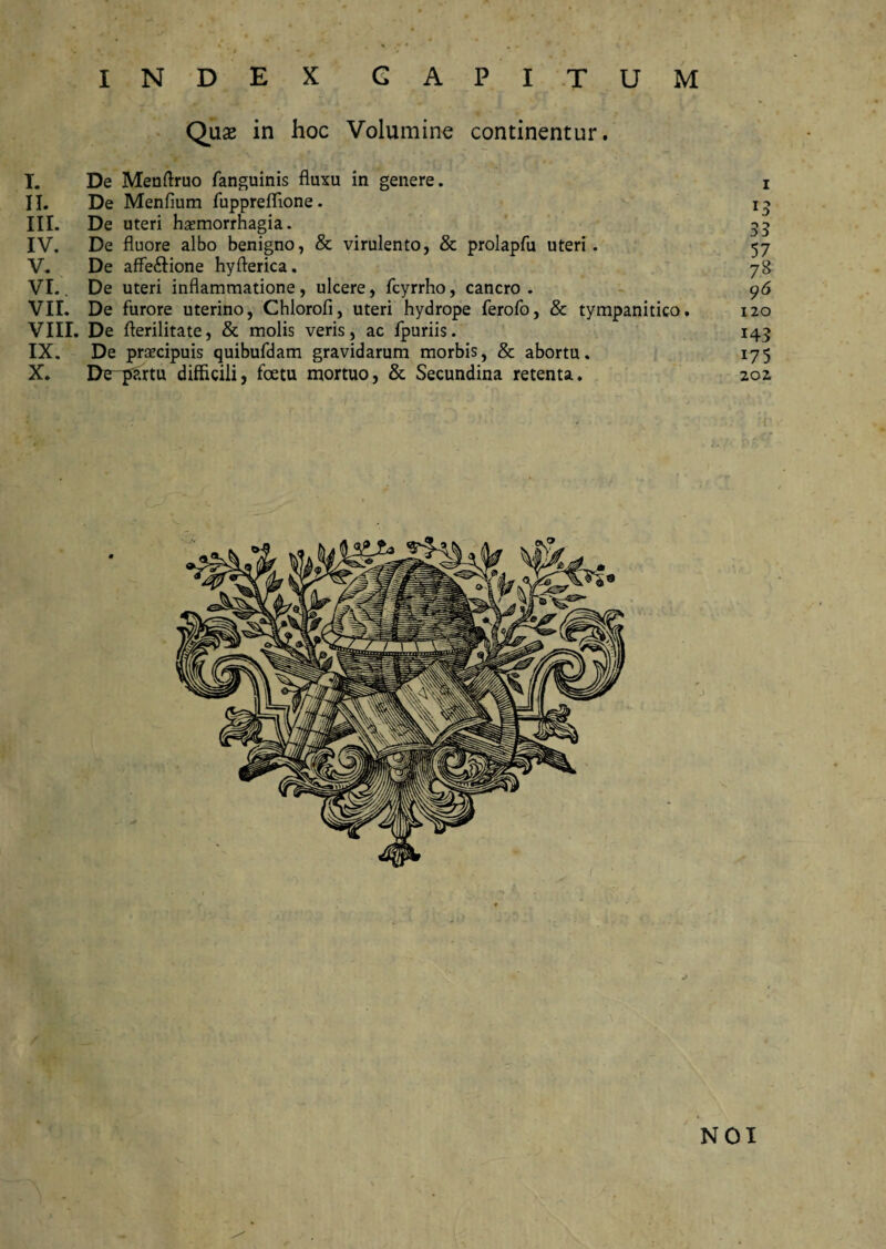 M INDEX CAPI TU Quas in hoc Volumine continentur. I. De Menftruo fanguinis fluxu in genere. II. De Menfiura fuppreffione. III. De uteri haemorrhagia. IV. De fluore albo benigno, & virulento, & prolapfu uteri. V. De affe&ione hyfterica. VI. . De uteri inflammatione, ulcere, fcyrrho, cancro. VII. De furore uterino, Chlorofi, uteri hydrope ferofo, & tympanitico. VIII. De fterilitate, & molis veris, ac fpuriis. IX. De praecipuis quibufdam gravidarum morbis, & abortu. X. De~p?.rtu difficili, foetu mortuo, & Secundina retenta. 1 D 33 57 7^ 96 120 143 175 202