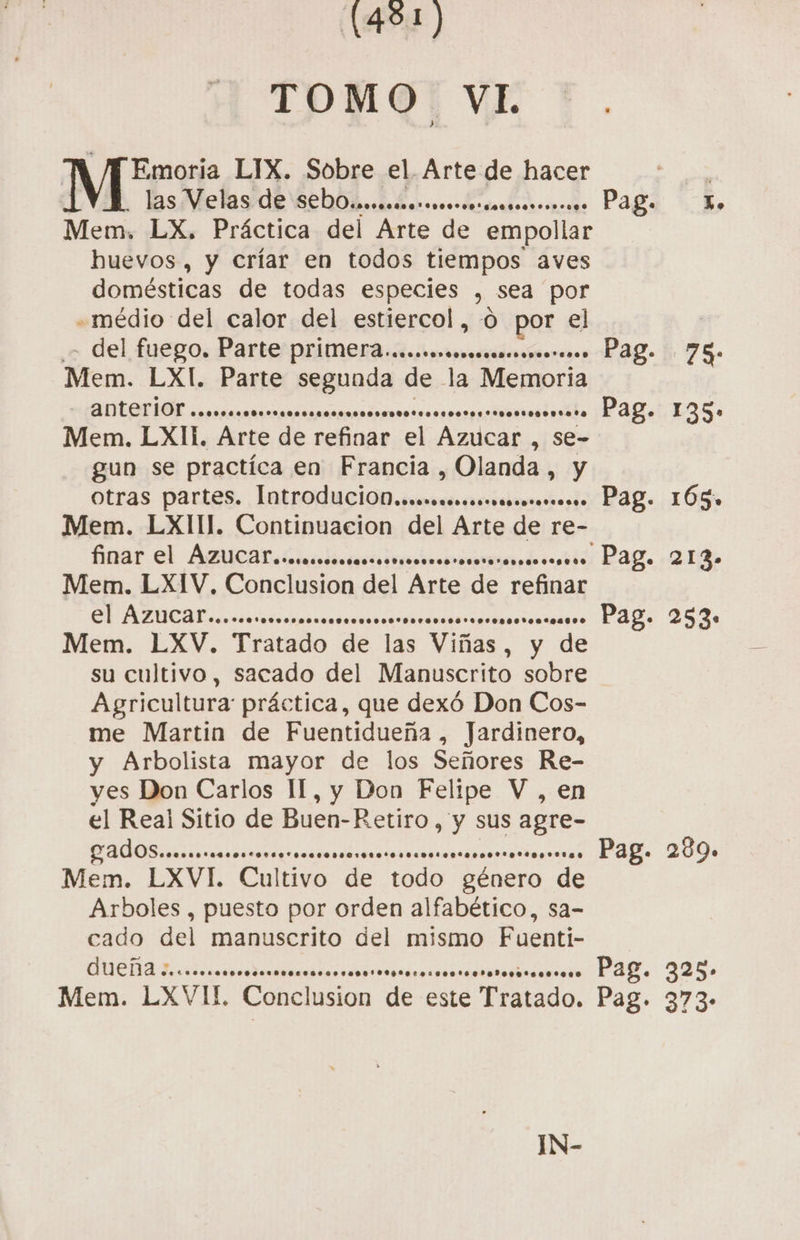 (451) TOMO VL Emoria LIX. Sobre el Arte de hacer 0 A A AA AA A A Mem, LX, Práctica del Arte de empollar huevos, y críar en todos tiempos aves domésticas de todas especies , sea por .médio del calor del estiercol,-0 por el - del fuego, Parte primera... dde Pag. 73- Mem. LXI. Parte segunda de la Memoria O IA sonsssosvzio PAYA 1350 Mem. LXIH. Arte de refioar cel Azucar , Se- gun se practica en Francia, Olanda, y otras partes. IntroduciON....mmmmesmssme . Pag. 165. Mem. LXII. Continuacion del Arte de re- finar el ABtucaL .ciaalingrisingsimeios sii Pag. 2.13» Mem. LXIV, Conclusion del Arte de refinar A A O serrcanares PAY. 2530 Mem. LXV. Tratado de las Viñas, y de su cultivo, sacado del Manuscrito sobre Agricultura práctica, que dexó Don Cos- me Martin de Fuentidueña, Jardinero, y Arbolista mayor de los Señores Re- yes Don Carlos II, y Don Felipe V , en el Real Sitio de Buen- Retiro , y sus e A A iria ia rn brian ti depa hercsló Pag. 239. Mem. LXVI. Cultivo de todo género de Arboles , puesto por orden alfabético, sa- cado del manuscrito del mismo Fuenti- A E e SL Mem. LXVIL Conclusion de este Tratado. Pag. 373- IN-