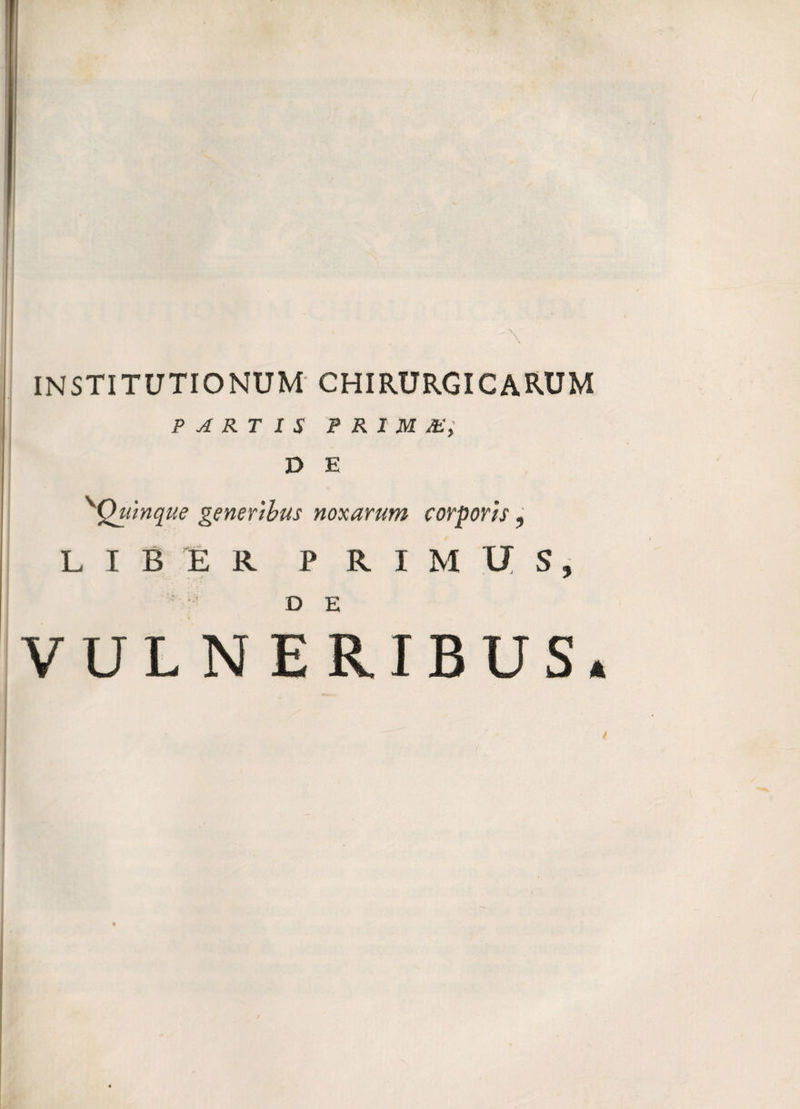 INSTITUTIONUM CHIRURGICARUM PARTIS prima:, D E Quinque generibus noxarum corporis, LIBER PRIMUS, D E VUL N ERIBUS*