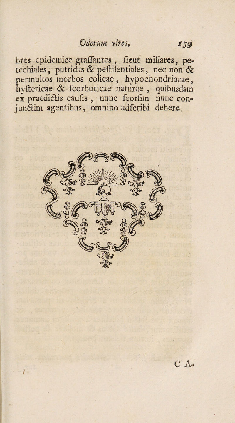 Odorum vires. bres epidemice graflantes, fient miliares, pe» techiales, putridas & peftilentiales, nec non & permultos morbos colicae, hypochondriacae, hyftericae & fcorbuticae naturae , quibusdam ex praedidlis caufis , nunc feorfim nunc con- jundtim agentibus, omnino adfcribi debere. C A. /