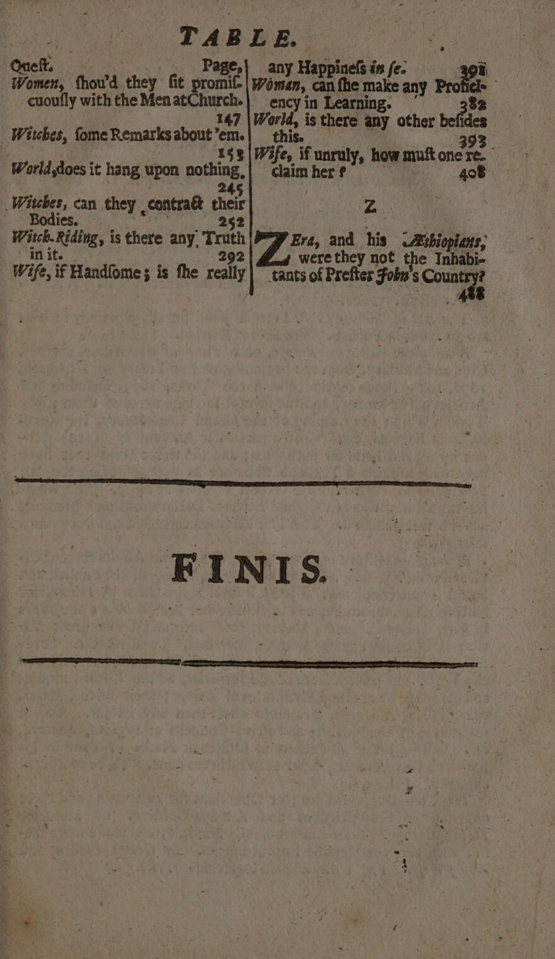 TABLE. a eft. Page,| any Happinefs én fe. a | eek. fhou’d they. fit promif-| 576 man, can fhe make any Profiel- cuoufly with the MenatChurch.| ency in Learning. 82 147 | World, is there i other befides _ Witches, fome Remarksabout’em.| _ this. 393 | 153 | Wfe, if unruly, how muft one re- World,does it hang upon poe claim her f | 408 Witches, can they . contract thelr va Bodies. 252 Be eee is there any. Lia Era, and his Ethiopians, in it. were they not the Inhabi- Wife, if Handfomes is fhe really tants of Eien FINIS.