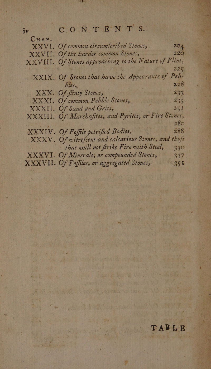 iv CHAP. Of common circumferibed Stanes, 204 Of the harder common Stones, 220 Of Stones approcching to the Nature of Flint, a 225 Of Stones that have the Appearance of Peb- bles, 228 Of flinty Stones, | bo gq Of common Pebble Stones, ays Of Sand and Grits, a 253 Of Marchafites, and Pyrites, or Fire Stones, 280 Of Foffile petrified Bodies, 288 — Of vitrefcent and calcarious Stones, and thofe - that will not firike Fire with Steel, 330 35%