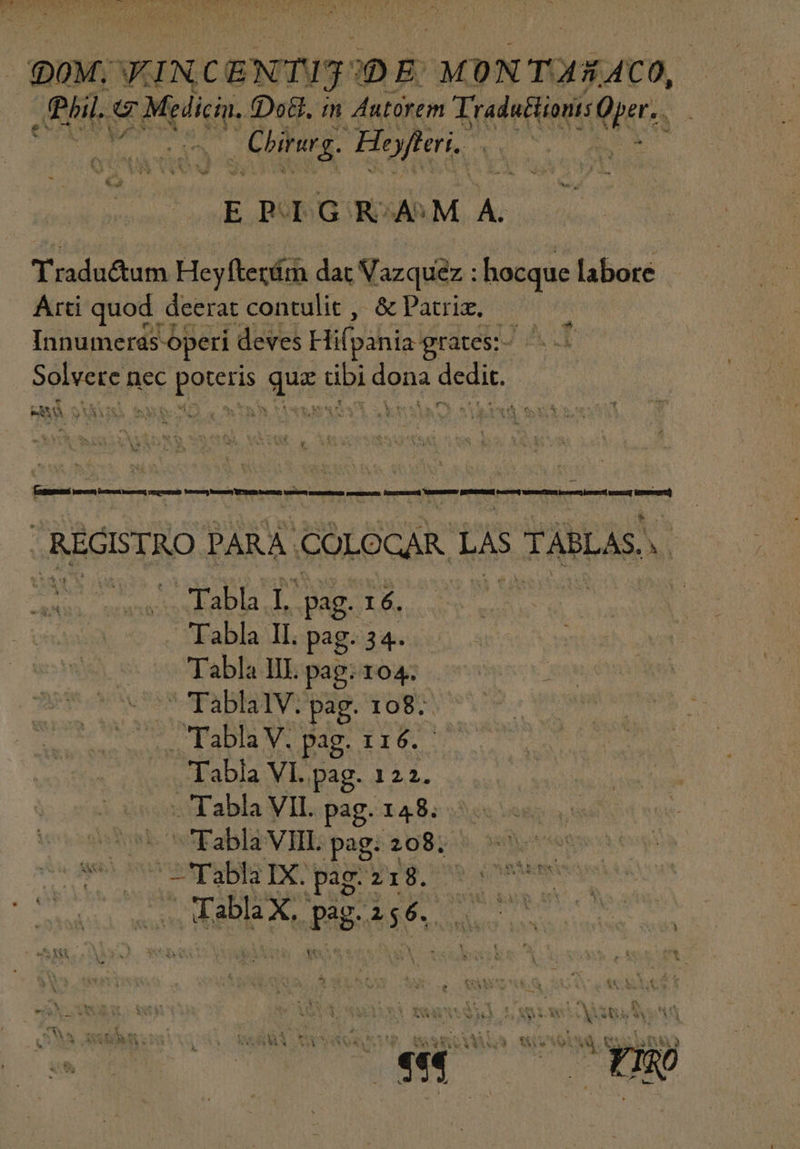 DOM: YIN CENTIJ' DE MONTAÑACO, hil. Y peli, (DoH. m Aatorem Traduttionis fie m LR ids sau Chirur Hof eri. Nom 4: ^ EPRIGRAM A T ood Pre Heyfterúm dar Vazquez : — labore Arti quod d deerat contulit , &amp; Patriz, Innumeras operi deves Hifi pania grates: ^ EA VA ^ yA Ve Tabla L p: ag. I 6. Tabla II. pag- 34. Tabla UL pag: 104. TablalV. pag. 108. . Tabla V. pag. 116. Tabla VI. pag. 122. - Tabla VII. pag. 148. Tabla VHL pag. 208; —Tabl Ia IX. pag: 218. —TablaX,. ME dt y SM To eX Y i Qs X Sh h A PIRA I E X AS V vM ; i kg SAS NON ERN c m de Y A^ ^ e 3 + y ' t L4 N^: ass SA VA. vx f^ os Push li. fERY vm ab DOLORE LA Ai OA ^ 4 ( 4 a * r- 5 un ^N