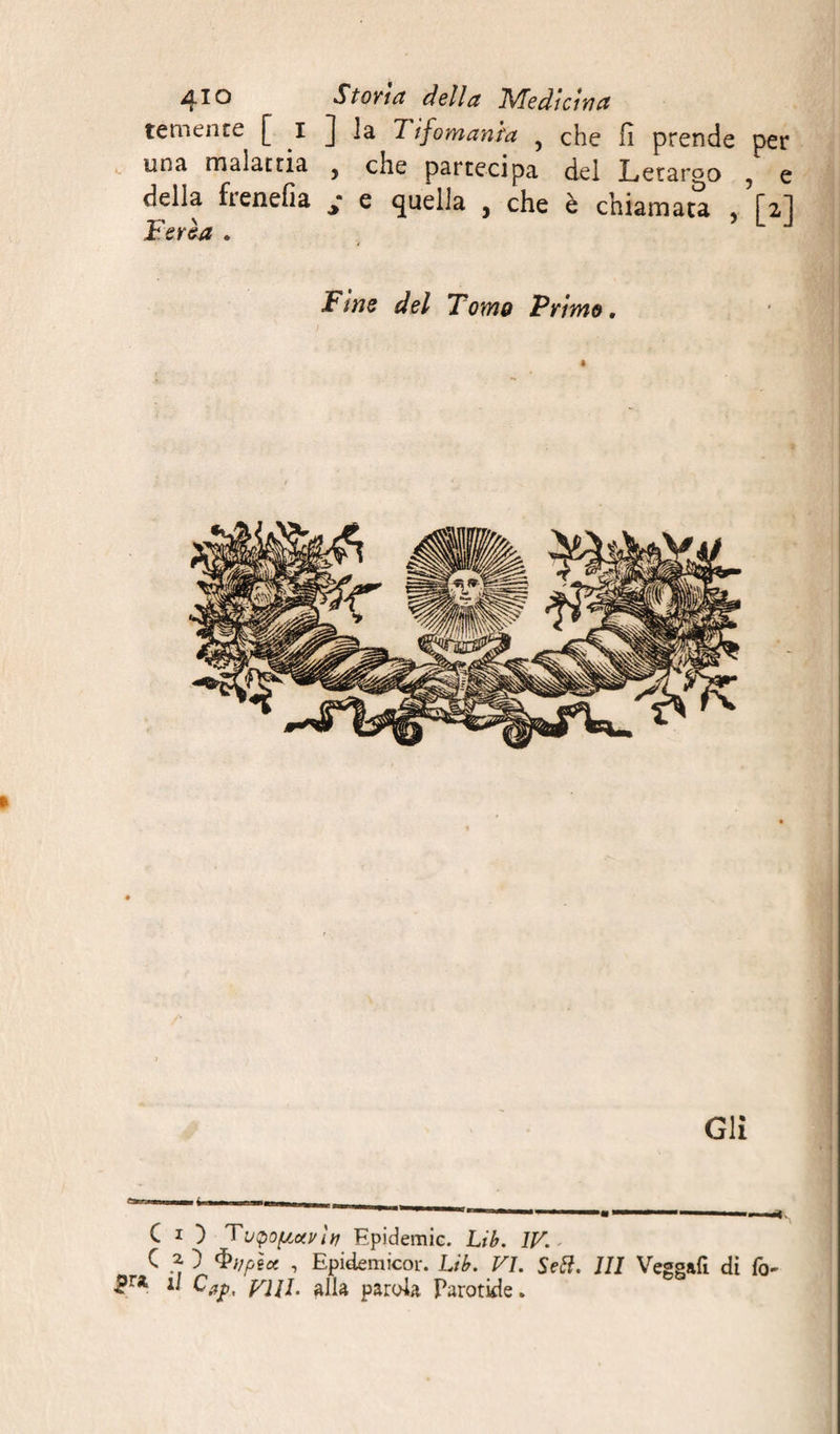 4TO Stovîct della Medicina temente [ I ] la Tifomanra , che fì prende per una malattia 5 che partecipa del Letargo 5 e della ftenefia y e quella 5 che è chiamata f2.1 Feria . L J Fine del Tomo Primo. Gli 1 «mnn—■ >n— — ni ■■■■ m ■hu_ij_ ' ” J,|n* * ■ il ■ ■ ■ 1 l «»—■■■»■■ 1— ,j C i ) TvtpofAxv in Epidemie. Lib. IV'. C 2- ) <L/pè« , Epidemicor. Lib. VI. Setf. Ili Veggafi di fo- £ra il glia parola Parotide *
