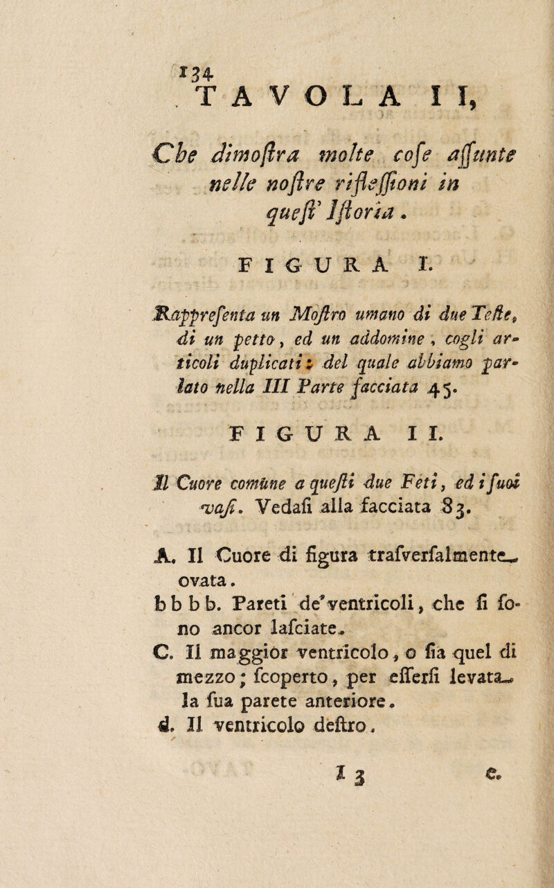 TA VOLA II, 3 Cbe dintoftra molte cofe affini te nslle noflre riflejfioni 'm quefi’ 1 flor i a. -V- •• - t '• - ; _ , ; i FIGURA I. Rapprefenta un Mojlro ummo di due TeHep di un petto, ed m addomine, cogli ar- ticoli duplicati t dei quale ab b i amo par¬ iato nella III Parte facciata 45. F I G U R A I I. II Cuore comune a quejli due Feti, ed i fuoi <vaji. Vedafi alia facciata 83. A* II Cuore di figura trafverfaimente^ ovata. b b b b. Pareti de’ventricoli * clic fi fo- no aneor lafciate.. C. Ii maggior ventricolo, o fia quel di mezzo; fcopertoper efferfi levatsu la fua parete anteriore ♦ d» 31 ventricolo deliro . 13 e.