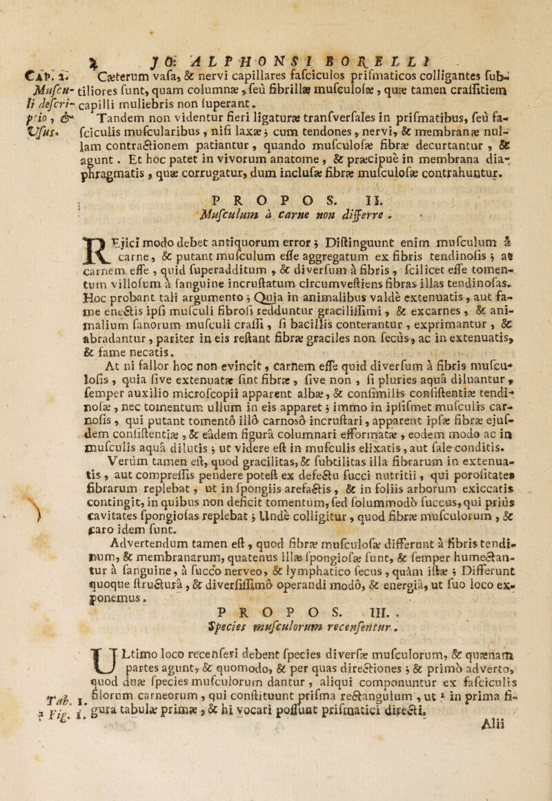 CaV. i. Casternm vafa, k nervi capillares fafciculos prifmaticos colligantes Tubn Mufiu- tiliores funt, quam columna?, feii. fibrilla mufcuiola*, quas tameu crallitiem li defer i- capilli muliebris non luperant. ffio , Tandem non videntur fieri ligaturae tranfverfales in prifmatibus, feu fa«* n 'r'“ fciculis mufcularibus , nifi laxas 3 cum tendones „ nervi, k membrana nul¬ lam contra&ionem patiantur, quando mufculofa? fibra? decurtantur , 8C agunt. Et hoc patet in vivorum anatome , & prascipue in membrana dia* phragmatis , quae corrugatur, dum inclufa; fibras mufculofa? contrahuntur, P R O P G S. II. Musculam a carne non differre . R Ejici modo debet antiquarum error 5 Diftinguunt enim m-ufculum '1 carne, k putant mufculum effe aggregatum ex fibris tendinofis 3 a& carnem effe , quid fuperadditum , k diverfum a fibris , fcilicet effe tomen-» tum villofum a 1 angui ne incruftatum circumveniens fibras illas tendinofas. Hoc probant tali argumento 3 Quia in animalibus valde extenuatis , aut fa¬ me ene&is ipfi mufculi fibro fi redduntur graeiliifimi, & excarnes , k ani¬ malium fanorum mufculi craili , fi bacillis conterantur , exprimantur , k abradantur, pariter in eis reftant fibra? graciles non fecus, ac in extenuatis* & fame necatis. At ni fallor hoc non evincit, carnem effe quid di ver fu m a fibris mu feu* tofis , quia five extenuata? fint fibras, five non , fi pluries aqua diluantur * femper auxilio microfcopii apparent albas, k confimilis confidentia; tendi* nolas, nec tomentum ullum in eis apparet 3 immo in ipfifmet mufeuiis car- nefis , qui putant tomento ilio carnosfi incruftari, apparent ipfas fibras ejul- dem confidentias »& eadem figura columnari efformatas , eodem modo ac in inufctfHs aqua dilutis 3 ut videre ed in mufeuiis elixatis , aut fale conditis. Verum tamen ed, quod gracilitas, & fubtilitas illa fibrarum in extenua¬ tis , aut compreffis pendere poted ex defectu fucci nutritii, qui porofitates fibrarum replebat, ut in fpongiis arefacis , & in foliis arborum exiccatis contingit, in quibus non deficit tomentum, fed folummodb fucetis*qui prius cavitates fpongioias replebat 3 Unde colligitur, quod fibra? mufculorum , k £aro idem funt. Advertendum tamen eft , quod fibra? mufculofa? differunt a fibris tendi¬ num, k membranarum, quatenus illae fpongiofa? funt, k femper humeefan- tur a (anguine, a fucconerveo, k lymphatico fecus, quam iftse 3 Differunt quoque druehira , k diverfiffimo operandi modo, k energia, ut fuo loco ex¬ ponemus . P R O P O S. III. . i'Species mufculorum recenfentur. ULtimo loco recenferi debent fpecies diverfa? mufculorum, k quamarra partes agunt* & quomodo, k per quas directiones 3 k primo adverto, quod duas fpecies mufculorum dantur , aliqui componuntur ex fafciculis j filorum carneorum , qui condituunt prifma re6tanguium , ut1 in prima fi- 3 Ffr i # Sw tabula? primse 9 k hi vocari poffuat priftaatici direcU» * * ■ “ ' ~ ' ' “ * ~ Alii