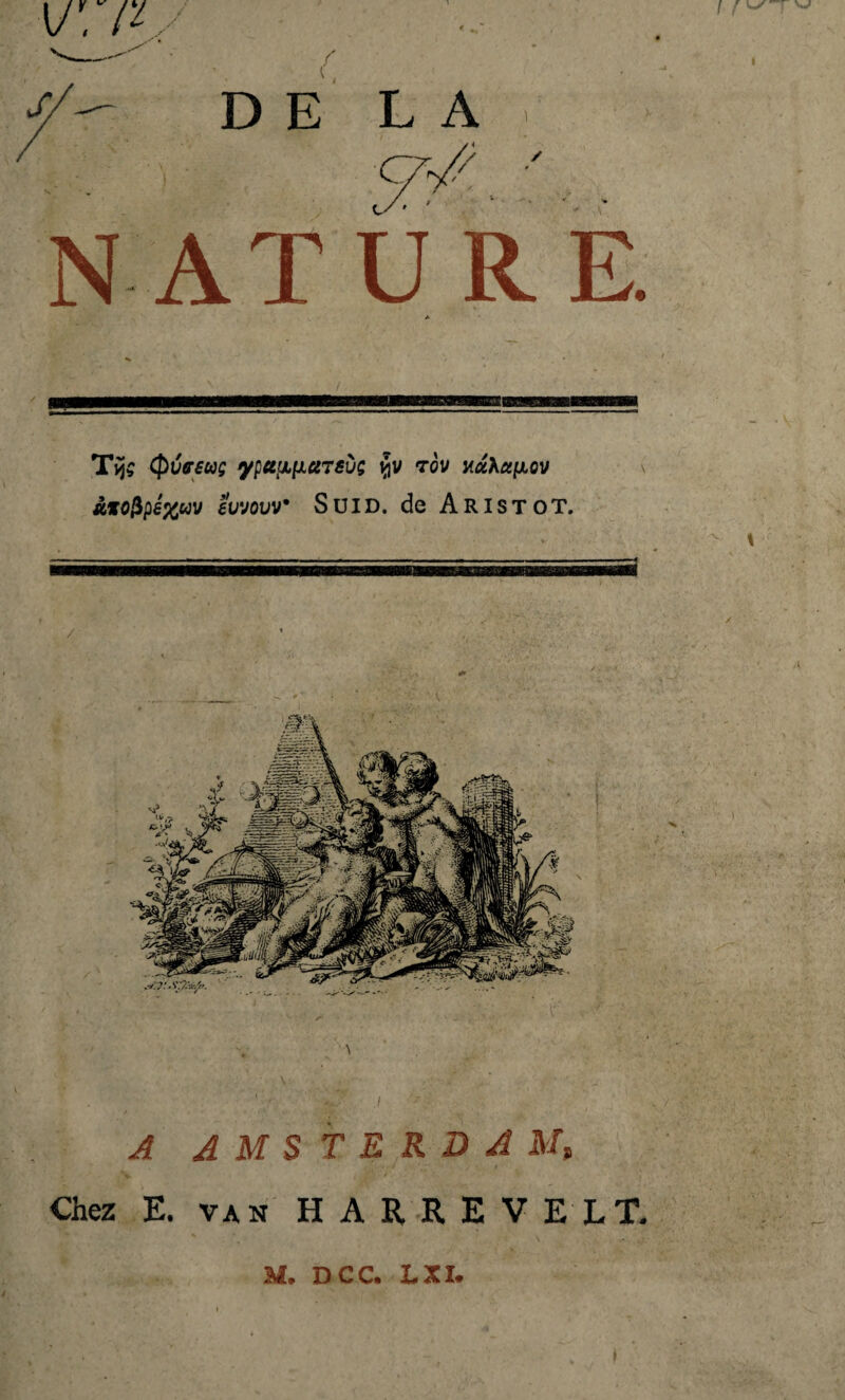 < ^ NATUR A Tj5? (pvffsuç ypcetxfJLUTSÙç yv tov nu\ct[jLQV #xc3p£%wv IüvoüV Süid. de Aristo T. / • • W .1 A AMSTERDAM, Chez E. van HARREVELT. M. DCC. LXI. .-/r?