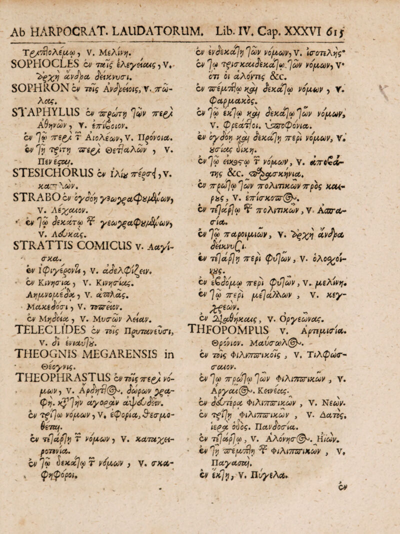 T^/τΆολεμω, V. Μέλινη. SOPHOCLES ον ταϊς eAeysicug , W ~&ξχη άνόρα όόικνυτι. SOPHRON ον τοίς Aνό)ίάοις3 V. 2τώ- λας* STAPHYLUS C4/ πρώτη ^ων πε^). Αθηνών, y. STTibOiOV. ci/ 7? t Αιολεων, V* Πξονοια. ©v 75 τ^ίτιι 'ars£/< Θ£7]αλων , V. Πεν gfBe/. STESICHORUS c* ϊλίχ πεξο·{ ,y. κα^\ων. STRABO cv oyaop γ^ω^ζαύό^ΐ^ων, V. Λε;^ο«ον. *' cv 7^ δεκάτω V γεω^ξαφχ/^ων, V. Λάνκας. STRATTIS COMICUS v. A*yi- * crtfit. ev ICpiyzqovli, v. Α<ίελ<ρίζ«ν. • ονΚινητια, V. KiV^iTi^· Αημνομεάμ, V. ατζλας, Mακε^ότι , V. ητχτίίον. ον Μηόαα , V. Muo-ών λείαν. TELECLIDES 7z5V IJ£t/7Zmi<n, V. Ji ivtavjx. THEOGNIS MEGARENSIS in Qioyvig. THEOPHRASTUS 'crmimcji νό- V. Aόωρων )ξα- φη. χ$η\ην ayo-pjiv aipdCMtv. ον ^ί]ω νομών, V. εφορια3 θ*εσχοβ- $£70/. cv Ttjdfjvi Τ νομών , V. #&72*;£«- ροπνΊα. ον 7y Ιεκόο\ω τ νόμων , ν. ονοΛ- ν ψηφόροι. ον ενόεκά]η Ίων νόμων, V. ur οπλής9 ον 7« 'Cft^KeuiiKctjuiSjZv νόμων, V* 077 οι αλόνπς &c. Cj/ πεμ^ω tyy &Kct]<a νόμων , V. φαρμακος. ον 7® εκΊ}ω W οεκα]ω *]ων νόμων, V. φρεατίοι. \ssrνφόνια. ον oydoy κόμ όεκα]η περί νόμων3 V» χτιας Ιικη. Cvr/v εικβ^ω τ νόμων, V. απά**- 77;$· &C. <3&0φ<τκηνια. cv πρω]ω ρων πολίτικων προς KCUr ρχς, V. εχίστοοτϊΓ^. cv Tijoofja) τ πολίτικων, v. Acarctr- dia. cv 7® παροιμιών 3 V. ανίερα όΆκνυΓι. ev τί\αρ]η περί φυ]ων, V. οΛο^ο*- c* ίζόόμω περί <^>υ]ων3 ν. μζλ'ινη* c^7<i περί μί\α)λων 3 V. κε^- %ςεων. ον 2[&θηχα<ζ, ν. Οργεωνας. THFOPOMPUS ν. Αμιμγ'μ. > / λ ' * θρονιον. Μαν<τωλ(§)«. cv τόίς Φιλν7ΠΣΓΐκόϊς > V. Τιλφωτ* crouov. ονΊω πρωίύύ Ίων Φιλιππικών , V. Kpycu(&^. Κοινεας- ον άάπίρα Φιλΐ7ΓΖΓΐκων , V. Νέων. > 1 ^ ^ Oi/ τζι/η Φιλιππικών , V. Δαττς* \ερος οόος. Πανάοσια. Ον τί]apjcp , V. Αλονη<τ@ν. Ηιων. ♦ 79 πτεμπίν) τ Φιλιππικών 3 ν, cv ν· Π^Αλ. j