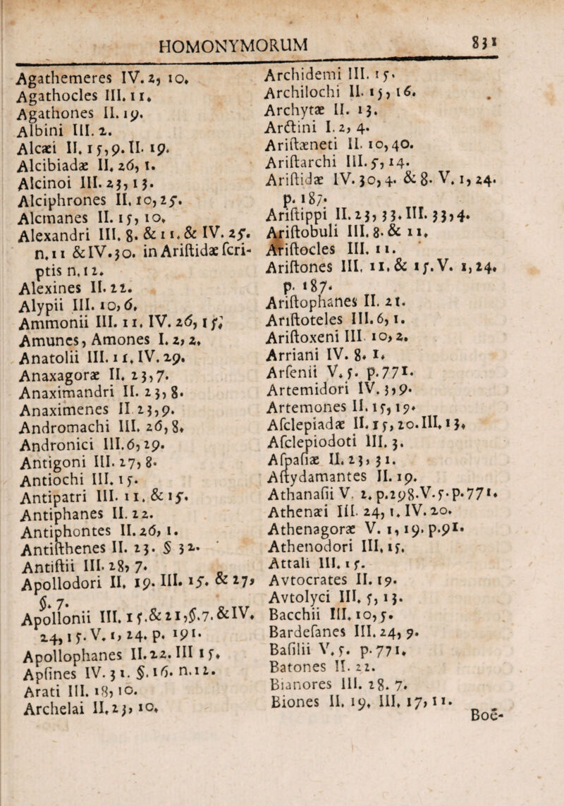 A \ HOMONYMORUM 83 ϊ Agathemeres IV.z5 io· Agathocles III. 11* Agathones II. 19. Albini III. 2. Alcaei II. i y,9· II. 19. Alcibiadae II. z(5, ΐ. Alcinoi III. 23,13. Alciphrones II. 10,25*. Alcmanes II. iy, 10, Alexandri III. 8. & 11* & IV. z^. n.ii &IV.30. in Ariitidae fcri- ptis n.ii. Alexines II. ii. Alypii III. io> 6, Ammonii III. 11. IV. z6,1;; Amuncs, Amones I. z>z. Anatolii III. 1 ί. IV. 29. Anaxagorae II. 13,7. Anaximandri II. 13, 8· Anaximenes II 13,9. Andromachi 111.20,8. Andronici 111.6529. Antigoni III. 17? 8· Antiochi III. 15·. Antipatri III. n.&ij'· Antiphanes II. 22. Antiphontes II. z6f\· Antifthenes II. 23. 5 3x· Antiftii III. 287 7* Apollodori II. 19· IU' lS* & λ Apollonii III. i f.& 24, I y. V. 24. p. 19 *· Apollophanes II.22. III iy* Apfines IV. 31. §. 16· n.12. Arati III. i8> 10. Archelai II.23, iot Archidemi III. 1 y · Archilochi II. 15 > 16. Archytae II. 13. Aritini I.2, 4. Ariitaeneti II. 10,40. Ariitarchi III. 5*, 14· Ariftidae IV. 30,4. & 8· V. 1, 24. p. 187· Ariftippi II.23,33*III. 33,4. iftobuli III. 8· & 11# iftocles III. 11. * Ariftones III. 11* & i/.V. 1,14* p. 187- Ariftophanes II. zt. Ariftoteles III. 6,1. Ariftoxeni III io> z. Arriani IV. 8* Arfenii V.y. p.771· Artemidori IV. 3 79. Artemones II. iy, 19* Afclepiadae II. iy,2o. III. 13« Afclepiodoti III. 3. Afbafiae II. 23, 31. Aftydamantes II. 19. AthanafiiV. i4 p.2p8'V.y-p*77f· Athenaei IiL 24, 1. IV. 20. Athenagorae V. 1,19. ρ·9Ιβ Athenodori III. ty. Attali III. 1 y. Avtocrates II. 19. Avtolyci III. y, 13. Bacchii III. 10, y. Bardefanes III. 24, 9. Bafilii V. y. p. 771* Batones II. 2 2. Bianores 111. 28. 7. Biones II. ίο. III. 17111· Boe-