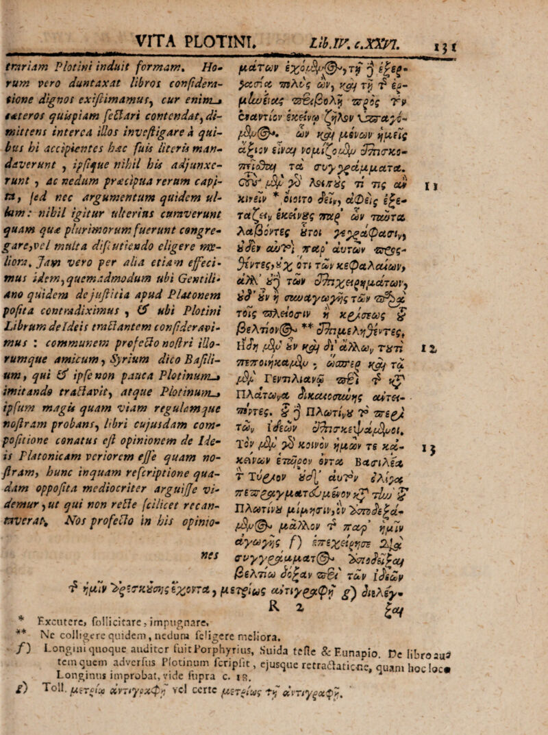 tmrtam Plotlm induit formam^ Ho» rum vero duntaxat libroi eonfidern- iione dignos exifiimamusy cur enim-$ mteros fePlari contendat^ di·- mittens interca illos invefiigare a quU bus hi accipientes hjsc fuis literis man¬ daverunt , ipfique nihil his adjunxe·^ runt j ac nedum pr/ecipua rerum capj- ta f fed nec argumentum quidem uU hm: nihil igitur ulterius curaverunt quam qu£ plurimorum fuerunt congre- gare,vcl muita difl ut tendo eligere Hora^ Jam vero per alia etUm effeci· mus idem ^quemadmodum ubi Gentili· Ano quidem dejtsflitia apud Platonem pofita contradiximus , ubi Plotini Librum de Ideis traiiantem confideravi* mus : communem profero noHri illo· rum que amicum ^ Syrium dico Βαβϋ- um, qui ipfe non pauca Plotinum^ imitando traBavit^ atque Plotinmn^ ipfum magii quam viam regulamque fjoflram probans^ libri cujusdam com- pofitione conatus efl opinionem de Ide· is Platonicam veriorem eje quam no- flramy hunc inquam referiptione qua¬ dam oppofita mediocriter argmffe vi¬ demur , ut qui non reBe (cilicet recan- fuveral·^ Nos profeBo in his opinio· ■dMk μάτούν ^ yceen^ τηλνς cot/y μΐωνοίζ ·23β{/2ολ^'zirqog Tv cs/avslov SKcivfp ζη?\$ν xs^ctyi- ων μόνούν ^μ(ΐς a^isv iiecq Ρομίζο/^!^ JmtTKO· τα (τνγ^ξοίμμΛτα» Orv** f^· 72 Tig ΰ(α Hirsip *,θίΰΐτο ifgiffy αφίΐς εξε¬ τάζει, efcsip^g τΓΧξ Zv τεωτΛ λαβορτες iSToi y^ypci<Po(,a‘iv% ’ Τ' ’ ^ ^ hdiv outl^i TTecp cevTuv ^PTigydy^QTt Toiy κεφαλοάούρ^ των 39πχεξίίμ(Άτων^ bd’ iiv fj etwotycoydiig TOig TssKciOTiP h κζ/σεύος § βελτίορί^ ** S^μεK>|^vrεg^ ίίΛ? bv ujif di TbTt 7ΓΈ7Γ0ΐηΚΛ/Μ^ - Ζαχτίξ m rd fS/, ΓΒρτιλίοίΡω t{p ΤΙλ,Λτίύι,ϋί ^ifccctcotu/ijg ΰορτε· τηηες» § ‘β Ώλcΰτtvb 19 ντεζβ Των ideZv ΤΰΡ ·βΙ Κΰίρορ ΐ^ιμων τε κοΙ· < ~ ΧεΡύύΡ BTUfPOV Q97QC Β<Ζ(Γΐλίχ * /3 f) II iZ Τ Tug/oP bdl' άυ19ν ΤΓΒ'^ρβίγμΛτ^/μίι/ον χβ τΐ/ν' 5* UXodTiVb μίμί^ΟΊΡ,Ιν ^ότΰ^έξά- μα?λΰΡ ί* τταρ dycoydjg^ f) Ιίττεχζψ.σΈ 0.1^ nes crvyy^u^eL'i(^ ^τιοίεΐξαι βε?.7ϊύύ ^όξαν Ts%i τωρ idiclr ημΊν'^ξζ7κ^:η]ςεχΰΡ7Λ^ μετζίως oUnyg^tfilf g\ άβλδν· Kxcuterc, follicltare, impugnare» Nc colligere quidem, nedura feligcre meliora. Longuli iiiioquc auditor fiiitForphyTius, Suida feHc S: F.unapio De libroaui temquem adverfus Plotinum Tcriplit, ejusque rctraflaticitc, quam hoc lec· Longinus improbat, vide fupra c. ir. ^ Toll. ufTii» χντ^γρχφρ vcl certe μξτβίύς tJ «Vr/y^a^?. ‘