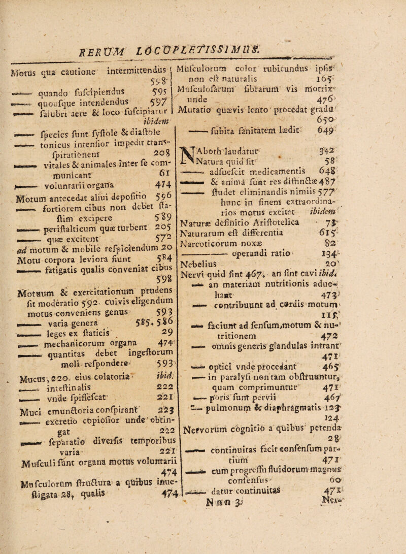 / / RERtJM L 6CVPLP7ISS1M lW BWtaar Motus qua cautione intermittendus i MUfculbrum color rubicundus ipfis- 5^3 non eft naturalis 165 — quando fufci plendus $95; Mulbulo&riim' fibrarum vis ttlotrir- quoufque intendendus 597 un'de 47 3 faiubn aere & loco iufcipian r Mutatio quosvis lento’ procedat gradu* ibidem 650 fpecles funt fyflole Scciaffole tonicus intendor impedit trans- Ipirationent 20% vitales & animales inter fe com¬ municant 6'I voluntarii organa 474 Motum antecedat aliui depolitio 596 „ fortiorem cibus non uebet ha- fiim excipere 5^9 periftalticum qu« turbent 205 qus excitent' 5Y2 ad motum & mobile refpiciendum 20 Motu corpora leviora fiunt 5^4 1-fatigatis qualis conveniat cibus 59i Motuum & exercitationum prudens fit moderatio 592. cuivis eligendum motus conveniens genus 593 varia genera 5g5* 5^-* 29 474 m 593 leges ex ftaticis mechanicorum organa quantitas debet in moli refpondere- Muctrsv 220 eius colatoria • ___ intefiinalis tL-- ■— vnde fpifiefcat’ Muci emunctoria confpirant pjjlni r~r~~'i exeretio cOpiofior unde obtin gat 222 feparatio diverfis temporibus varia* 221' Muficulifunt organa motus voluntarii 474 Mufculorum firu&ura- a quibus inue- &ig$ta 28t 222 221 223 fiubita fanitatem bedit Aboth laudatur Natura quid fit5' ■*-«* adfuefcit medicamentis 648 $1 anima finit res diftin£ls487 fiudet eliminandis nimiis 577 hunc in finent extraordina¬ rios motus excitat ibidem Natura; definitio Ariftotelica ■ 7$; Naturarum efi: differentia 6If Narcoticorum noxae $2 —— operandi ratio 134- Nebelius 20' Nervi quid fint 467, an fint cavi ibidi — an materiam nutritionis adue* haitt ^ 47 31 contribuunt ad cordis motum * Hf> faciunt ad fenfum,motum & nu~- tritionem 47^ omnis generis glandulas intrant’ 471; optici vnde procedant 4^5 in paralyli nentam obffruuntur3 quam comprimuntur 471 poris funt pervii 467 — pulmonum & diaphragmatis 132“ 124 Netvortim cognitio a quibus petenda 2g continuitas facit confenfum par¬ tium 471 cum progreffu fluidorum magnus confeniusj 60 datur continuitas