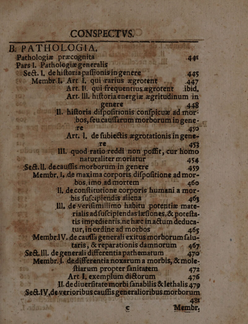 : A C Ne! A P i4. étolscis pecaer de. ig E. Mem i. Ia? ps q se 9: pm 8I wu re is Arti. de toieise rotati 30s goi ir tióeo 454 Mo vid 459 , Memibr prs maxima co otis.difr ofitione ed mor- | e jm ibos,imo po rtem E VD. di. «460 J.P oco n , deconftitutione corp Do is humani a mor- e - '- ibisfufciplendisallena ^^... Eu 1L de verifimillimo habitu : ) téitile -mate- A x '* rialisadfufciptendasl: iones,&amp; potefta- - yi ^ tisimpedientis;ne haecina&amp;um deduca-  *. turninordinead morbos ^ .. 465 ^ MeribriV. de. cauffa generali exitus norborumfalu- - (oov 15-^ faris; &amp;reparationisdamnorum . 467 E de generali differentia: athematum - s 479  Menibr;l. dedifferentianoxarum a morbis, &amp; mole- $T - . tiarum propterfanitatem 472 65 7 c Art E exem gumdi&amp;orum 476 ] II. dediuerfitatetmorbi fanabilis &amp;lethalis 479 E TV esecioribus cauffis eneralioribusmorborum AES Membr, ^