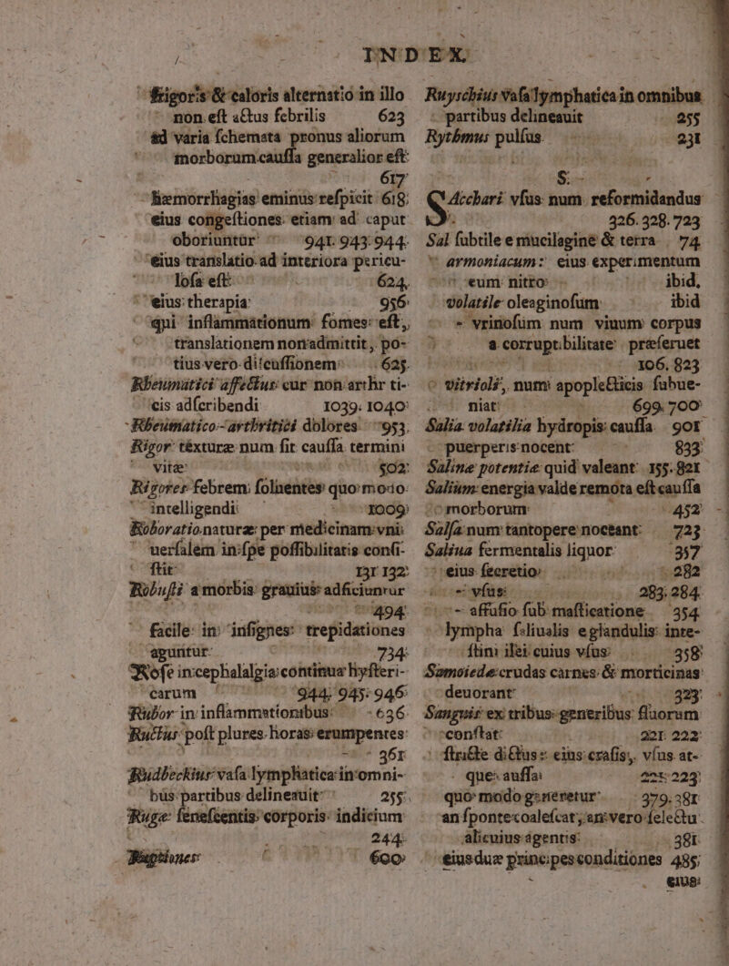 * mon.eft «Gus febrilis 625 &amp;d varia fchemata pronus aliorum morborum.cauffa generalior eft :  617 u iemorrligias eminus refpicit 618; eius congeítiones etiam ad. caput oboriuntür: 941. 943: 944. | eius tranlatio. ad interiora pericu- 7 Tdofseft 624, * eius; therapia: 956: '^qni inflammátionum: fomes: eft, ^ translationem norradmittit ,. pó- tius.vero-ditcüffionem^ |. 6a. Rbeunutici affetkus: cur non: atthr ti- /'eis adferibendi . 1039: I040' Wbeumatico.-artbritiei dolores. 7953. Rigor' téxture num fit caufla termini vitae: $02: Rigores febrem; (lisi quomodo: 'inteligendi: — 1009, Roborationatura: per medicinam:vni: ' werfalem in:fpe poffibilitatis con(- cic I3r 132: Bobufi a morbis: grauius adfciunrur o gar facile: in: infignes trepidariones ^ egurtur- 34: QRefe in: cephalalgiecohvitus Hyfteri- carum | 944; 945: 946: Rulor in: inffsmimitiondjdid *636 Ruttus: poft plures. Horas: Hptpéinces » ' g6r Rudbeckiur' vafa lymphaticari in'omni- ' bus partibus delineauit: : Rupe fenefcentis: yg indicium: 244. : Jajihnes | 609 partibus delineauit Bytmus T hr Qni v 326.328.723 Sal fubtile e mucilagine &amp; terra | 74  armoniacum: eius experimentum '*um nitto . ibid, ^ idilanie oleaginofum: ibid . « vrinofüm num viuum: corpus v a. pcc preferuet 255 : X06. 823 e vibelol, num: apople&amp;icis fubue- -* miat 699. 700 didis volatilia hydropis: cauffa gor puerperis nocent: Salium: energia valde remota eft cauffa o morborum: 452 Salfa. numr tantopere noceant: 5:22: Saliua fermentalis liquor: 9 'eiusfeeretio 282 DRE rs ^07» affüfio fab: mafficatione 354. | 'obyiphe f-liualis: e glandulis: inte- / ftini ilei cuius vfus: :358 Samoiedecrudas carnes; &amp; morticinas deuorant conftat: 20r 222 | dirifte didusz eins: czafis. vfus. at-- . que: auffa: 22:223: quo:modogsreretur' . | 379.38r alicuius agentis: . 38r: Eiusdue punti ;pes conditiones 485; €1U8: