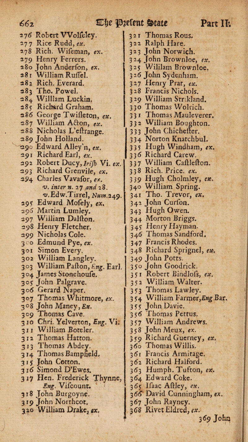 276 Robert Wolfeley. 277 Rice Rudd, ear. 278 Rich. Wifeman, ex. 579 Henry Ferrers. 280 John Anderfon, ex. 281 William RuiTel. 282 Rich. Everard. 283 Tho* Powel. 284 William Luckin. 285 Richard Graham. 286 George Twifleton, ex. 287 William A&on, ex. 288 Nicholas L’eftrange. 289 John Holland. 290 Edward Alley’n, ex. 291 Richard Earl, ex. 292 Robert Ducy,In'Jh Vi. ex. 293 Richard Grenviie, ex. 294 Charles Vavafor, ex. v. inter n. 27 and 18. 'i/.Edw.Tirrel, Num.249. 29? Edward Mofely, ex. 296 Martin Lumley. 297 William Dalfton. 298 Henry Fletcher. 299 Nicholas Cole. 3 co Edmund Pye, ex. 301 Simon Every. 302 William Langley. 303 William Pafton, Eng. Earl. 304 James Stonehoufe. 305 John Palgrave. 306 Gerard Naper. 307 Thomas Whitmore, ex. 3° 8 John Maney ,Ex. 309 Thomas Cave. 3 10 Chri. Yelverton, Eng. Vi. 311 William Boteler. 312 Thomas Hatton. 313 Thomas Abdey. 314 Thomas Bampneld, 315 John Cotton. 3 id Simond D’Ewes. 317 Hen. Frederick Thynne, Eng. Vifcount. v J 318 John Burgoyne. 319 John Northcot. 3p William Drake3 ex0 321 Thomas Rous. 322 Ralph Hare. 323 John Norwich. 3 24 John Brownloe, ex. 325 Wililam Brownloe. 326 John Sydenham. 327 Henry Prat, ex. 328 Francis Nichols. 3 29 William Srrikland. 330 Thomas Wolrich. 331 Thomas Mauleverer. 332 William Boughton. 333 John Chicheiter. 334 Norton Knatchbul. 335 Hugh Windham, ex. 33 6 Richard Carew. 337 William Caftlefton. 338 Rich. Price. ex. 339 Hugh Cholmley, ex. 340 William Spring. 341 Tho. Trevor, ex. 342 John Curfon. 343 Hugh Owen. 344 Morton Briggs. 34? Henry Hayman. 345 Thomas Sandford. 347 Francis Rhodes. 348 Richard Sprignel, ex. 349 John Potts. 350 John Goodrick. 3 $ 1 Robert Bindlofs, ex. 352 William Walter. 353 Thomas Lawley. 3 54 William Farmer,Ewg Bar. 355 John Davie. 3 $6 Thomas Pettus. 357 William Andrews. 358 John Meux, ex. 359 Richard Guerney, ex. 360 Thomas Willis. 361 Francis Armitage. 362 Richard Halford. 363 Humph. Tufton, ex. 3<54 Edward Coke. 3 6$ Ifaac Aftley, ex. 3 66 David Cunningham, ex. 367 John Rayney. 3 68 Rivet Eldred, ex. 3 fy John