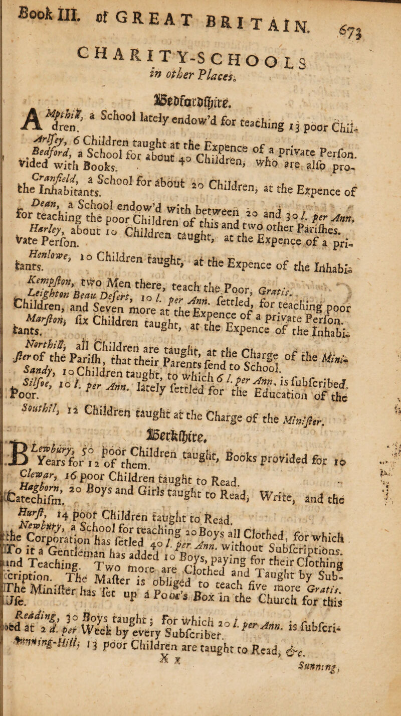 charity-schools in other Placesa 67% WttftorMjitt A12? * SCri°01 reaching ,j poor CM, Bedfold, a ScLSt'&t'iSr °fff private Per&n, Vided with Books 4 Ch dren- who alfo pro- theCffianesSCh0°!f0r4bOUt 20 Child™- «the Expence of for teachingthi'poor^Childr^i'ofand 10l- ^nn. 4 about fo CWldrea calht andf;w° otl>er Parilhes. Vate Perfon. rea caught, at che Expence of a prf, bants. ’ ° Ctuidrer* tauSht, at the Expence of the Inhabfc „ Tl ;e3c) tht/rrj gw- Children, and Seven more a/the^Expence of *°r •teacK;nS Poor b cuj™ “■**? «rsSi n?ssst /Of dio irfrt {enicffh^ ;l- 12 ChlWr6n the Charge of the MW.fer. ffietiityite. BHS^nWSr^ *«'*-M* .0 -J VjJU. — x ears for 12 of them, clevar, 16 poor Children taught to Read Catediifm. *° *** ** ^ MUght t0 Read> Write, and the A»y? i4 poor Children taught to Read Ne„hty, a School for teaching JO Bovs all Clnrf,^ f . - „ .he Corporation has (cried „n/ < * ^ ^ jJtJothed, for which ccription. Tlie mZt M :V°thed and Taiight % Sub- TheMiniftcrh« f„ J,ttg&Z&£S&Z , 3 poor Children are taught to Read tfv -K jr ? Smmm, •a ’