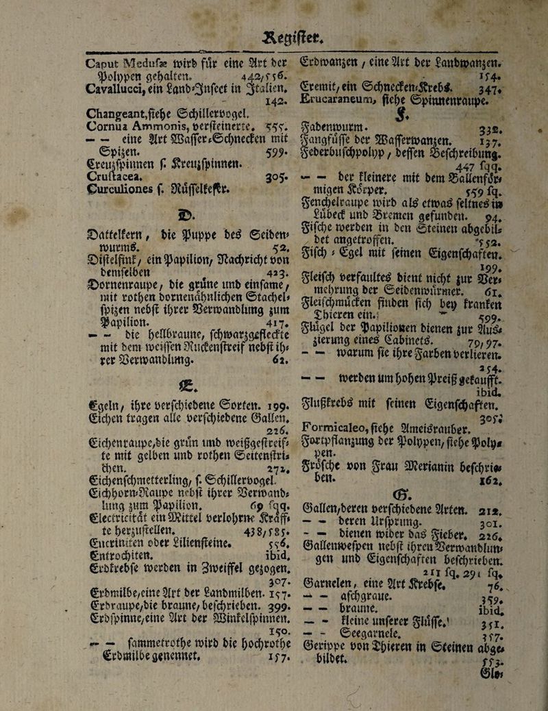 Äegtfiee, WOMLILT — - - --■ -—■■■ ’ —---■ .— . — Caput Meduf» tx>ir^> für eine 2irt bcr €cbn>an^ett / eine 2irt bei: Janb|pan$ctt spolppen gehalten. 442, e Cavallucci, ein £anb*3nfect in Italien. 142. Changeant,fiefce 0d)iHerPügel Cornua Ammonis, nerjiemette, *5<r. -eine $rt Sßajferf©d>necfen mit ©pije n. 599- Cmnfpitmen f. .ßreujfjmtnen. Cruitacea. 305. Curculiones f. 9täflelfeftr. 5D. £m£fe!fmt , bie $uppe be£ 0eiben* tt>utm£. 52, £#elftn£/ ein^apilion/ fftacbricbt öon bemfelben 433. ^otnenraupe, bie grüne ttnb einfome f mit rotben bornendbnlicben 0tad)el* fpi$en nebf! ilym SSetmanbltmg $um 174. <Srcmif,em ©cbnecfemSbreb*. 347* Erucaraneum, ftebe ©pimtenrmtpe. gabenmtitm. 33s, gangfujfe bcr f&ajfeWümert. 137. geberbufcbpolpp / beffen ©cfcbreibimg. 447 fqq. m- — bcr Heinere mit bem 55aUenfdr* ntigen Körper. *59 fq* gencbelcoupe wirb etma£ feitne^i» £ubecf unb Bremen gefuiibett. 94* gifcbc mcrbeit in ben ateinen abgcbil* bet angetroffen. gifd) * €gei mit fernen €igenfcbaftcu. 199. gleifcf) perfaultetf bient ntd>( $ut 33er* mebrung bcr ©eibenmutmer. 61* gleifd?mutfen jünben ficb bei; franfert Obreren ein.* w ^99, f apiliDti. f ! glügcl bei: qjapiiiotten bienen jur S - - bte Deuwaune,jcl)W(>rj9£n«fte .,emlg eines Gabineed. 7P/97. -warum fie tf)te Farben verlieren. 3J 4. - - werben um &o$at SJJreif? gefanfff. ibid. giugfrcbd mit feinen ©genfefcaffen. 3© ft Formicaleo, ftebe Slrnetörauber. gortpflan$ung ber <j}olppen, fref;e $ofa# pen. gtüfebe wn grau Sflemmn &efcbri# ben. Mi. <&. ©allcn/berett petfcbicbene Wirten. 21*» -beten ilrfprmtg. 301. — bienen miber ba£ gieber. 216♦ ©aEenmefpen ttebfi ibreuSScrmanblum gen wnb €igcnfd)afteit befebneben. 211 fq. 29 i fq* ©arnclen, eine 2lrf tftebfe. 76. -afebgratte. 35?# -braune. ibid. -Heine unferer ghtffej 3fr - , . c. r „ v — ©eegarnele. ?c7. - fammefcüt&c mtrb bre boebrotbe ©ertppe pon Rieten in ©feinen 0Uu Ctbrntlbe genennet, if7. wtet* w* mit bem tpeijfen ÜKudenjfreif hebft ib< tet Soemanbitmg. 6 2. €gein/ tbte petfd)iebene 0btfeit. 199* (Sieben tragen alle nerfd)iebene ©allen. 2 264 €id)enraupe/bie grün imb weiggefitetf# te mit gelben nnb totben 0eitenj!ti* 'd)en. 271, €td)enfd)mettetling/ f. 0(^iEetbogeL (Sicbborm^Kaupe ncbjt tbtet 53ermanb? Umg 11m ^3apüion. 6p faq. Clectricitdt ein Mittel betlol;tm ^raff» te becjttfteOen. 438/fgy. (Snctiniten ober £ilienf?eine. 5 ^nttod)iten. ibid# ^t’bHebfe metben in gwetffel gezogen. 307. (Stbmilbe/eineSlrt bet Sanbmilben. 1^7. ^rbraupe/bie braune/ befebrieben. 399. ^rbfpinne/eine Slrt bet SBinfelfpinnen. 150.