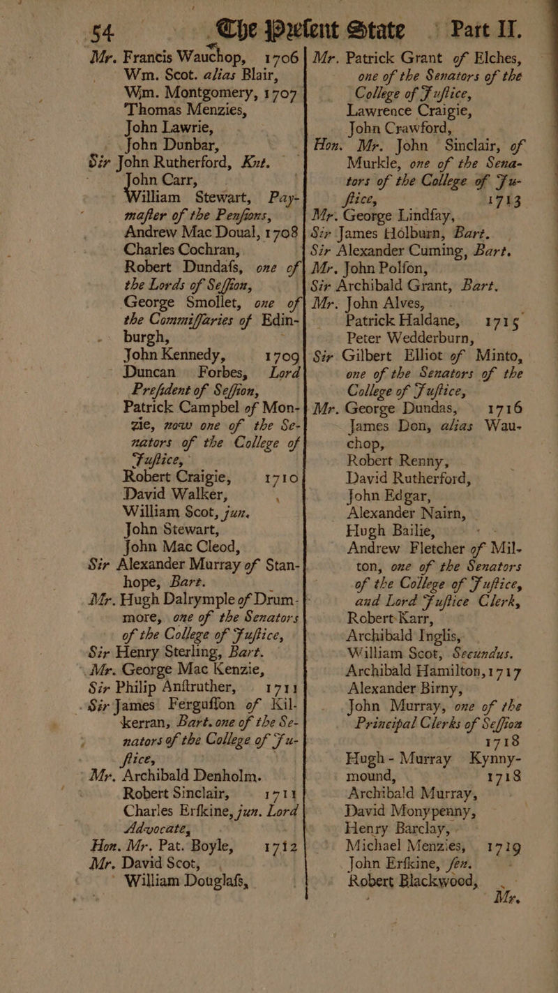 eke Mr. Francis Wauthop, Wm. Scot. alias Blair, Wim. Montgomery, 1707 Thomas Menzies, John Lawrie, John Dunbar, Bir John Rutherford, Kut. ohn Carr, illiam Stewart, mafter of the Penfius, Andrew Mac Doual, 1 708 Charles Cochran, Pay- + Part IT. one of the Senators of the College of Fuftice, Lawrence Craigie, John Crawford, Murkle, one of the Sena- tors of the College of Fu- fice 1783 Mr. George Lindfay, Siy James Holburn, Bart. 1 Sér Alexander Cuming, Bart. the Lords of Seffion, Sir Archibald Grant, Bart. the Commiffaries of Edin- burgh, John Kennedy, Duncan Forbes, Prefident of Seffion, Patrick Campbel of Mon- ge, zow one of the Se- nators of the College of Tufiice, Robert Craigie, = 1710 David Walker, : William Scot, juz. John Stewart, John Mac Cleod, Sir Alexander Murray of Stan- hope, Bare. 1709 Lord more, one of the Senators of the College of Jipice, Sir Henry Sterling, Bart. Mr. George Mac Kenzie, Sir Philip Anftruther, = 1771 Sir James Ferguffon of Kil- kerran, Bart. one of the Se- nators of the College of ie u- Myr. Ki Sibala E Denholm. Robert Sinclair, 171} Charles Erflcine, jun. Lord Advocate, Hon. Mr. Pat. Boyle, Mr. David Scot, —. ’ William Douglafs, 1712 Patrick Haldane, 1715 Peter Wedderburn, Sir Gilbert Elliot of Minto, one of the Senators of the College of Fuftice, George Dundas, 1716 James Don, a/as Wau- chop, Robert Renny, David Rutherford, John Edgar, _ Alexander Nairn, Hugh Bailie, Andrew Fletcher of I Mil. ton, one of the Senators of the College of Fuftice, aud Lord Fuftice Clerk, Robert: Karr, Archibald Inglis, William Scot, Secundus. Archibald Hamilton,1717 Alexander Birny, John Murray, one of the Principal Clerks of Seffiow Mr. 171 Hugh - Murray alive mound, 1718 Archibald Murray, David Monypenny, Henry Barclay, | Michael Menzies, 1719 John Erfkine, /ex. a Robert Blackwood, oh, Ty.