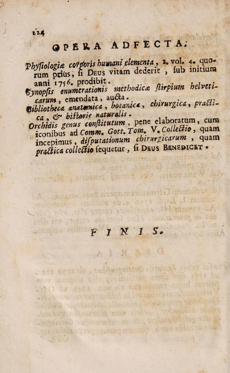 QPER.A ADFECTA; ■phiftolotU comris humanielementa , vol. 4. .quo- rum prius, fi Deus vitam dederit , fub mmura ^'7£JK£* mthoiic* fltrpium bdrni- mLZuZfmka ^botanica, chirurgica, praBi- Orcbldtpene elaboratam, cum 'iconibus ad Comm. Gott.Tom. V. Colktho, quam incepimus, iifputationum chirurgicarum , quam praftica collectio fequetur, fi Deus Benedicet .