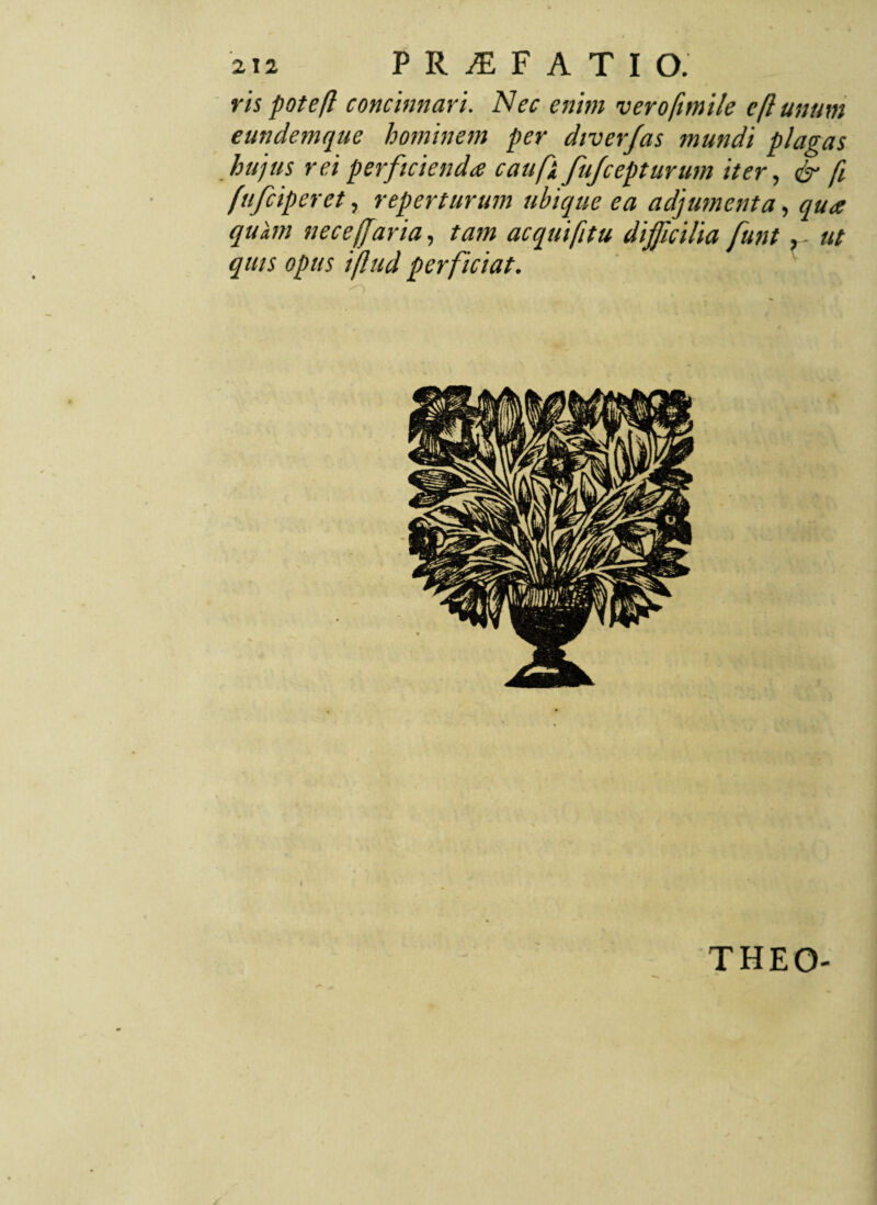 ris poteft concinnari. Nec enim verofmile e fimum eundemque hominem per diverjas mundi plagas hujus rei perficienda caufii fujcepturum iter, & fi fufciperet, repertarum ubique ea adjumenta, qua quini necefjaria, tam ac qui fit u difficilia fiunt ut quis opus iftud perficiat. THEO-