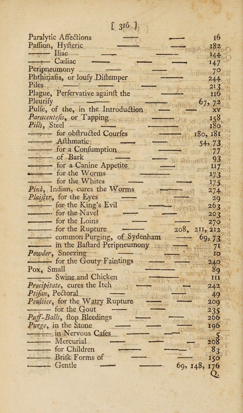 ' t j: Paralytic Affections —— Paffion, Hyfteric --- —-— Iliac - — -t—• Caeliac --- *— Peripneumony - Phthiriafis, or loufy Difcemper Piles - -— Plague, Perfervative againft the Pleurify .-- Pulfe, of the, in the Introduction Parocentejis* or Tapping Pills) Steel -—- • -t— for obftructed Courfes - Afthmatic ——, -- for a Confumption • - of Bark . . —-—- for a Canine Appetite *--— for the Worms --— for the Whites — Pink*) Indian, cures the Worms Plaijhr., for the Eyes — —— for the King’s Evil --for the Navel *— ——— for the Loins -- for the Rupture common Purging, of Sydenham in the Ballard Peripneumony 208. Powder, Sneezing Pox, Small for the Gouty Faintings Swine and Chicken Precipitate, cures the Itch Ptifan, Pectoral Poultice, for the Watry Rupture -:- for the Gout -- Puff-Balls, ftop Bleedings Purge, in the Stone —— *——— in Nervous Cafes — • -— Mercurial ■ > ■ -— - for Children ►——— * - Brilk Forms of - Gentle -—• 69. 182 H4 H7 7d 244 213 116 67,72 — xv II8 180 180, 181 54? 73, 77 93 111 x73 x75 274 29 263 202 270 211, 212 - 69; 73 71 IO 240 89 III « 242 49 - 209 235 266 196 5 — 208 83 150 148, 176