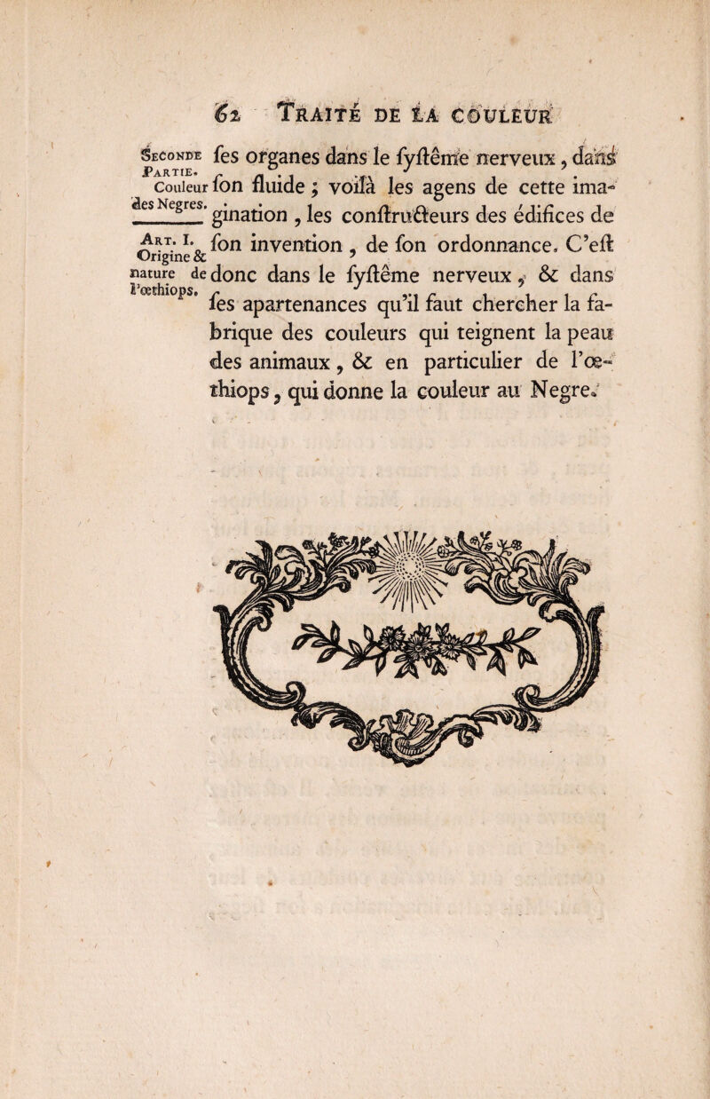 pEC°TiEE ^es orëanes dans le fyftême nerveux, dans couleur fon fluide ; voilà les agens de cette ima- aesNegres.gjnat}on ^ jes COnftru&eurs des édifices de ;^*T: L0 fon invention , de fon ordonnance. C’eft nature de donc dans le fyflême nerveux 5 ôc dans fes apartenances qu’il faut chercher la fa¬ brique des couleurs qui teignent la peau des animaux, & en particulier de l’œ« ïhiops ? qui donne la couleur au Negre* !