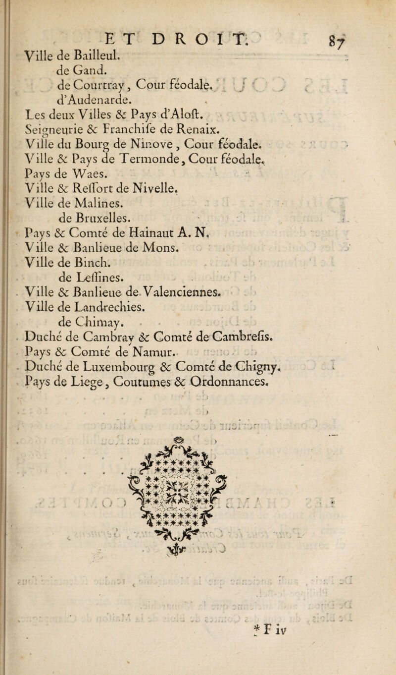 Ville de Bailleul. de Gand. de Courtray 3 Cour féodale. j d’Audenarde. Les deux Villes 3c Pays d’Aloft. Seigneurie 3c Franchife de Renaix. Ville du Bourg de Ninove , Cour féodale. Ville 3c Pays de Termonde, Cour féodale. Pays de Waes. Ville 3c Relfort de Nivelle. Ville de Malines. de Bruxelles. Pays & Comté de Hainaut A. N. Ville &c Banlieue de Mons. Ville de Binch. de Lelîines. Ville 3c Banlieue de Valenciennes. Ville de Landrechies. de Chimay. Duché de Cambray 3c Comté de Cambrefis. Pays 3c Comté de Namur. Duché de Luxembourg 3c Comté de Chigny Pays de Liege 5 Coutumes 3c Ordonnances. 11 »