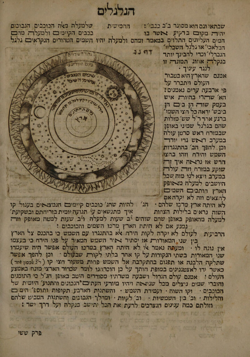 | הגלנלים שבתאו וגם הוא מסוגר בב ככבי+ != ההמושית | שלמעלה מאה הכוכבים. הנבוכום העולם ויתברר על פי ארבעה ערים נאמנים : הא' שרקרי בהיור איש בעמק שורק הן ביבס הן ביבש' יראה כל הצי השמי . ברגע אהר רל שש' מזלות = שהם בגלגל שמיני באופן. שבמזרח ראש סרטן עולה' : במערב רפש גרי יוררח. וכן. להפך הב' בהתנגרות\ = השמש והירה וזהו בהצ 0 /: / 9 + הל . אא . חרש אז נרצפה איך זרז צ-/ 7 יאוס \ / ,> הו שוקע במזרח ורק עולרץ | = 60/2 מרולצייש - 2 במערב ווצא לנו מזה שבל : היושבים למעלה מצתופק | הארץ הותביכם השמיבם) ). להצאים וזה לא יקרה אם 7% 2 2 לדו > לא היתה ארץ מרכז שלהם * | הג' = להיות שהג' כוכבים קיומיכס הנמצצפים בעגול קו השוה נראים בלילות הצהות | איך מתנשאים עי תנועה יומית בזריהתם ובשקיעת' למעלה מהאופק באופן שהם שוהים *ב שעות למעלה ויב שעות למטה מאופק וזרק > נמנע אם לא היתת הארץ מרכז השמים והבובבים !‏ > הרביעית = לעולם לא יקרה לקות הירה. אא בהתנגרו עם השמש בי בהכנס צל הארץ בין שני, המאורורת אז יסתיר 4תור השמש המאיך על פני הירח בי בעצמו אין נוגה לו < ומעתה נאמר או לא היתה הארץ במרכז העולם אפשר היה שיעמרו שני המאורות בשתי הנקורות על קו אחד בלתי לקורת שבעולם * וכן להפך אפשר. שתלקה הלבנה או תפגום בהתקהבה. אל השמש פחות משעור חצי קו ( כ? לכסון חר ) כאשר ורו לאצטגנינים במופת הותך על כן הוכרהנו לומר שכרור הארצי מונח באמצע העולם !| אמנם עולם הגרול. ושבעה משרתיו מפוררים היטב באופן הנל כי התוכנים והוברי שמים ניצלים מכל שניצתה ויהיו מיורעי העתיכם'הנכונים והתנוע' היומית של הכוגבים *‏ וקו השוה + ועמירת השמש : והשתנות הארבע תקופות ותוס5' הימיכם והלילות + וב' בין השמשיות < = וב' לקוות - ומהלך. הנבוכים והשתנות המביט שלהם וזולתם כמה ענינים הנצרבים לרעת ‏ את הכל יתישב בנקלח ועל ררך ושר +/: 1 1 2 2 2 פרק ששו