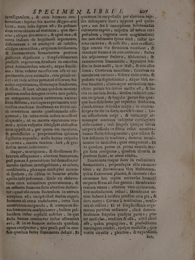 SPECIMEN LLUUBKI.I 307 invefigandam , &amp; cum: humana con- - ferendam : legatur hic aureus. Hippocratis locus , nam le&amp;u dignus eft . Ea poftmo- dum revocabimus ad trutinam ;, que Har- veu; ,aliique Recentiores s. &amp; apud nos ,' extra. Italiam de hujufmodi argumento, differuerunt s ut analogice. ab. infe&amp;is, aliifque animalibus ,. originem divifionem, | &amp; Incrementum humanarum partium [5s diftinguere licet ;, apparet poit quin- que , aut fex à conceptione hebdomadas. delineatio capitis , refpe&amp;u ad totum cor- «| pufculum. ,. ingentis. certe magnitudinis: nec non delineatio fpinx dorfi , inftar ca- | rine incurva , &amp; colli filo. 4 non craffiori. ue omnia vix formicam excedunt , &amp; innatànt humore in ovo contento .. Po(lea pofsiaus dijudicare . Simplicifsimorum | his. adjiciantur Pedoris , Ablominis , &amp; 1 profecto organorum firu&amp;ura in omnibus, extremorum lincamenta «. Apparent fen. | pene Animantibus una eft ,. eaque fimilli- | fim in facie ocelli , loco: Naft,, &amp; oris albie: ma . Hinc videtur neceffarium effe ab ex« | linez . Cerebrum mucofim . Cranium ex: perimentis circa animalia, rem primb or- | membrana coriacea .. Vifcera abdominis, &amp; diris ut inde aditus pateatad vifcerum ho- minis.cognitionem, illorumque fun&amp;iones; &amp; ufum ,. &amp; licet ultima quxdam minima | partium oculus deteoere revera non pofsit,. ex comparata, tamen ceterorum anima- | lium fe&amp;ione , variisqueexperimentis uni« verfani machine: ftru&amp;uram ex Fibris mi- r&amp; contextam. mente quodammodo affe- | quemur . In. rebusenim arduis necefle eí aliquando , ut ea imnentis operatione uta- mur, quàm .vulpates. Pbilofopbi abftra&amp;tio: | nemappellint, per quamx res. involute, &amp; perdifficiles. s. proprietatibus ipfarum. figillatim expenfis, nullo habito refpedu | ac co.terà , omnes. tandem «lare , &amp; gra- datim menti inferuntur. ' Itaque , ut originem ,. &amp; divifionem Fi- brarum affequamur s abortum humanuni produnt faciei , ac xtate adulta. poft paucas &amp; generatione hehdomadas,ve! | Exaiminato itaque factu: in. rudimentis mendes ejetum inveftigabimus , ut colore, | humanitatis ,, perpenfisque aliis animan» tius hominis ; alior umque. aninialium ma. china primis his diebus mollis. eft , &amp; la- &amp;is in. modum fluida . Senfim indurari om-- nia. incipiunt ;. &amp; fingule partes fuo quz- que loco diftributse per repetitis fluidorum, circul;stiones. diftincte magis. àc circum fcriptz de die in dienx manifetantur . Lo» ca; olficulorum. carpi , &amp; Pip ar. tuumque- omnium, indigerbe cartilagines obfervantur , imb fingula quxque totius cor poris officula in. libras. veluti membra-. naceas fácile ditinguuntur , quz offium fi- brx definunt in tendines ;. demum termni-. nantur in muículos , quos componunt , Et ita quedam. partes, in. prima etatula ma- gis funt. confpicux , quedam diverfa fe confiflentia ; plexuque multiplici accura- | tibus. ; ex Recentieruws tàm Noflratiun, te fpedato: , de iiflem in homine adulto ! quàm Exterorum placitis, &amp; inventis : de- aptiüs inde judicemus . Unde ex lid 'cernemus hoc capite univerías humani tione circa animalium generationem, &amp; | corporis fibras.ad duo genera : Membrana- ex refecato: humano fotu abortivo. pst. | cearum ununi , alterum. vero carnearum;,. tur; quod ubi ovum foscundum . in uterum | five mufcularium reduci. Membrane or- receptum eíl; incipit illud fenfim augeri; humores. ab utero: trafadantes , intra fuas inembranas recipiendo ; &amp; antequam fo-- [| tus lineamenta confpiciantur , bullam pel- | tum habent à cerebro jundlm cum pia , &amp; dura matre » Carne» à tendinibus , tendi- . nesab otfibus: Et ut fimpliciffimis orga- norum partibus ordiamur , clar&amp; demon- lucidam inftar cryftalli exhibet . 1n qua [ firabimus. fingulas quafque partes ;» pre Bulla humor continetur inflar albuminis 1 ter mufcules , ,tendines &amp; offa , nihil aliud evi, &amp; inco humore nubecula quaedam | effe , quim, propagines, &amp; produ&amp;iones opaca confpicitur , qux paulb poft in con- | meningum cerebri , ejufque medull»e , qu: * M bu$4 * * * .-