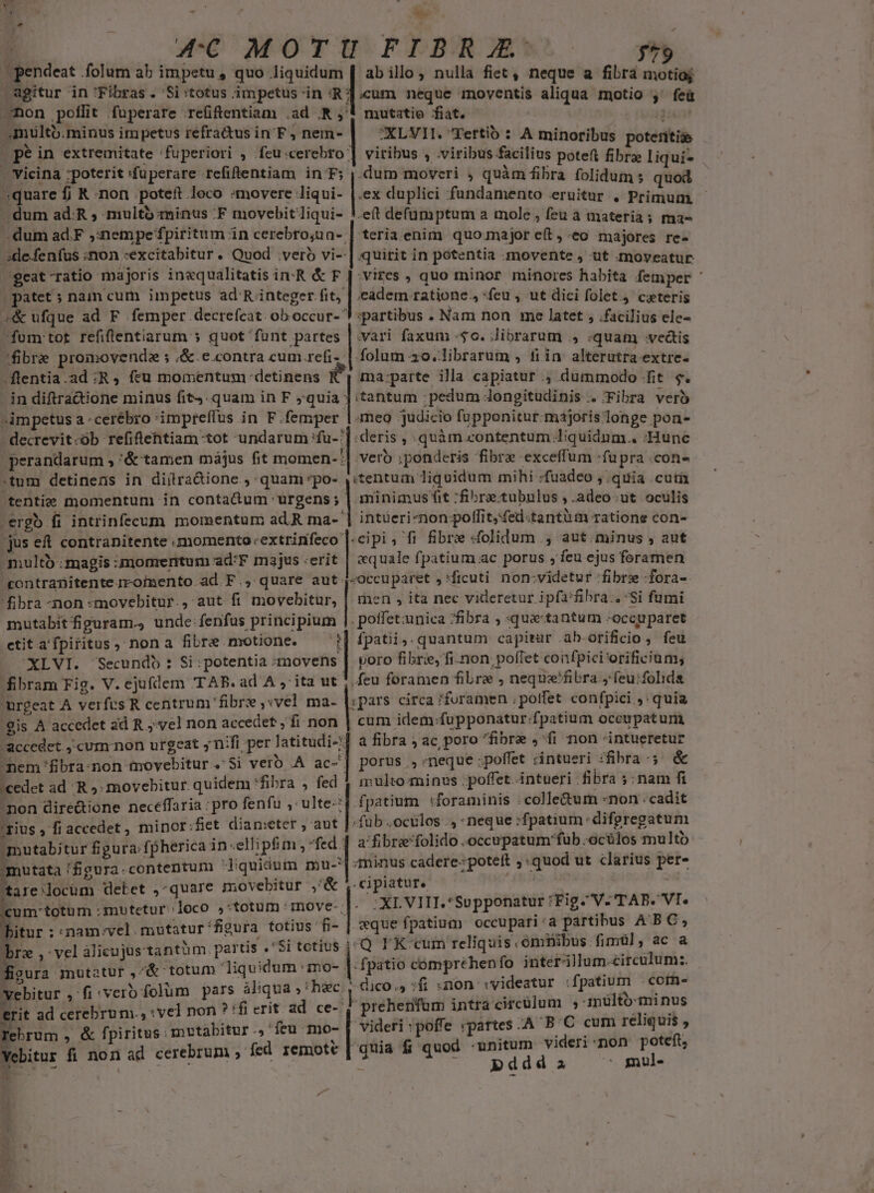 Ee. » - ; e PR | ; 4€ MOTU FIBRE 7^9 | pendeat folum ab impetu, quo liquidum [ abillo; nulla fiet, neque a fibra motiog wgitur in'Fibras. Si:totus impetus-in R j.cum neque moventis aliqua motio ; feü mon poflit fuperare refiftentiam .ad .R ,'! mutatio fiat. - T .multo.minus impetus refra&amp;us in'F ; nem- XLVII. Tertio : A minoribus poteritis : pe in extremitate fuperiori , fcu:cerebro | viribus , .viribus facilius poteft fibre liqui- vicina :poterit 'fuperare refiftentiam in F; j.dum moveri , quàm fibra folidum ; quod 4quare fj &amp; -non potett loco «movere Jiqui- |.ex duplici fundamento eruitur , Primum, - dum ad:R ; multo minus .F movebit iqui- 4.e(t defümptum a mole , feu à materia; ma- dum ad.F ;:nempe fpiritum in cerebro;ua- | teria enim quo major eft, «eo majores re- :stdedenfus anon :excitabitur » Quod veró vi- | quirit in potentia movente , ut moveatur geat ratio majoris in«qualitatis in-R &amp; F |:vires , quo minor minores habita femper ' , patet ; nam cum impetus xd inge f| eadem ratione., feu , ut dici folet cxteris s&amp; ufque ad F femper decrefcat. ob occur- 9 ;partibus . Nam non me latet , .facilius ele- fom tot refiflentiarum 5 quot funt partes | vari faxum $0. Jibrarum . «quam :ve&amp;tis fibre promovendea ; ,&amp;.e.contra cum.refi. | folum 30.librarum , fiin alterutra-extre- .flentia.ad :R, feu momentum detinens :| ma.parte illa capiatur .; dummodo fit. 4. - P^ - in diftractione minus fit5. quam in F ;quia j tantum : pedum Jongitudinis . Fibra vero impetus a ;cerébro 'impreflus in F.femper |.meo judicio fupponitur majoris longe pon- - decrevit-ób refiftehtiam tot undarum :fu-;] deris , quàm contentum Jiquidnm.. Hunc | perandarum , '&amp; tamen május fit momen- ;| verb ;ponderis fibre exceffum -fupra .con- 'tum detinens in diítra&amp;ione , quam *po- [sinisandei mihi :fuadeo ,.quia cuti tentie momentum in contactum urgens; | minimus fit fibre.tubulus , .adeo :ut oculis ergo íi intrinfecum momentum ad. R ma-' intüeri-non:polfit;fed:tantàm ratione con- jus eft contranitente «momento extrinfeco: cipi, fi fibre «folidum ., aut.minus , aut multo : magis :momentum ad:F m3jus :erit | «quale fpatium ac porus fcu ejus foramen «ontranitente rromento. ad. F .,. quare aut j-Occuparet , (ficuti non-videtur 'fibrz :fora- fibra -non -movebitur., aut fi movebitur, | inen , ita nec videretur ipfa'fibra., Si fumi mutabitfiguram., unde: fenfus principium |. poffet:unica fibra , que tantum -occuparet etit a'fpiritus , non a fibre motione. | ífpatii, quantum capitar .ab-orificio , feu XLVI. 'Secundb : Si potentia :movens | voro fibrie, fi-non; poffet confpici'orificium; fibram Fig. V. ejufdem TAB. ad A , ita ut feu foramen fibre , neque'fibra jfeu:folida ps circa foramen ; polfet confpici ,: quia urgeat A verfes R centrum fibre ,:vel ma- |: 'gis A accedet ad R ;'vel non accedet , fi non cum idem:fupponatur.fpatium oceupatum geat nifi per latitudi-*| a fibra ; ac poro fibre , fi non 'intueretur accedet ,'cum non ur | : bitur, Si vero A ac- | porus ., neque ;poffet cintueri :fibra :; &amp; nem 'fibra:non tnove «cedet ad 'R movebitur. quidem *fibra , fed non dire&amp;ione neceffaria : pro fenfu ,: ulte. 'rius , fi accedet , minor:fiet diameter , aut | fü ilos i [ mutabitur figura: fpherica in «eli pfm,-fed1 a Ébrefolido -occupatum: fub -ocülos multb mutata tfigura-contentum diquiaum mu-'] minus cadere-:poteft , «quod ut clarius per- tare locum debet ,-quare movebitur ,'&amp; , cipiatur. 'cum' totum : mutetur loco »:totum : inove- ]- :XLVIIT.*Supponatur 'Fig. V- TAB. VI. bitur ;:nam.vel.mutatur figura totius 'fi- eque fpatium occupari 'a partibus ABC, E- , vel àlicujus-tantüm partis .'Si totius j;.Q. F'K'cum reliquis .omfiibus fimül , ác a figura mutatur ,&amp; totum ]Jiquidum :mo- |. fpatio comprehen fo interillum.circulum:. vebitur , fi vero folum pars àliqua » hac. 1 dico., :fi :non :videatur :fpatium corm- erit ad cerebrum. :vel non ?:fi erit ad. ce- , preherifum intra circülum » mülto-minus Yebrum , &amp; fpiritus mnvtabitur., feu mo- | videri : poffe partes AA BC cum reliquis , Vebitur fi non ad cerebrum , fed remote | quia &amp; quod unitum videri non poteft, Ec à - ; pddd a : mul- A z mültosninus poffet intueri fibra ;:nam fi fpatium :foraminis : colle&amp;um «non cadit -füb .ocülos ., neque :fpatium-difgregatum —